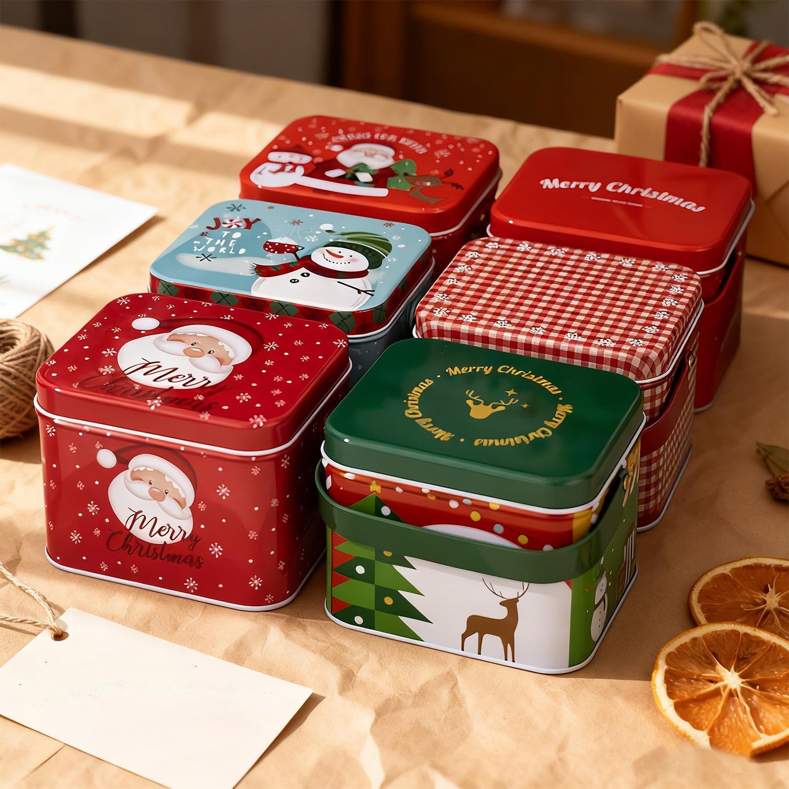 Generico Scatole Per Dolciumi Natalizi Riutilizzabile Natale 6 Pezzi | Lattine di Latta Vuote per Caramelle Per Feste Compleanno Capodanno Party Favori Caramelle Torte Artigianato Cioccolato