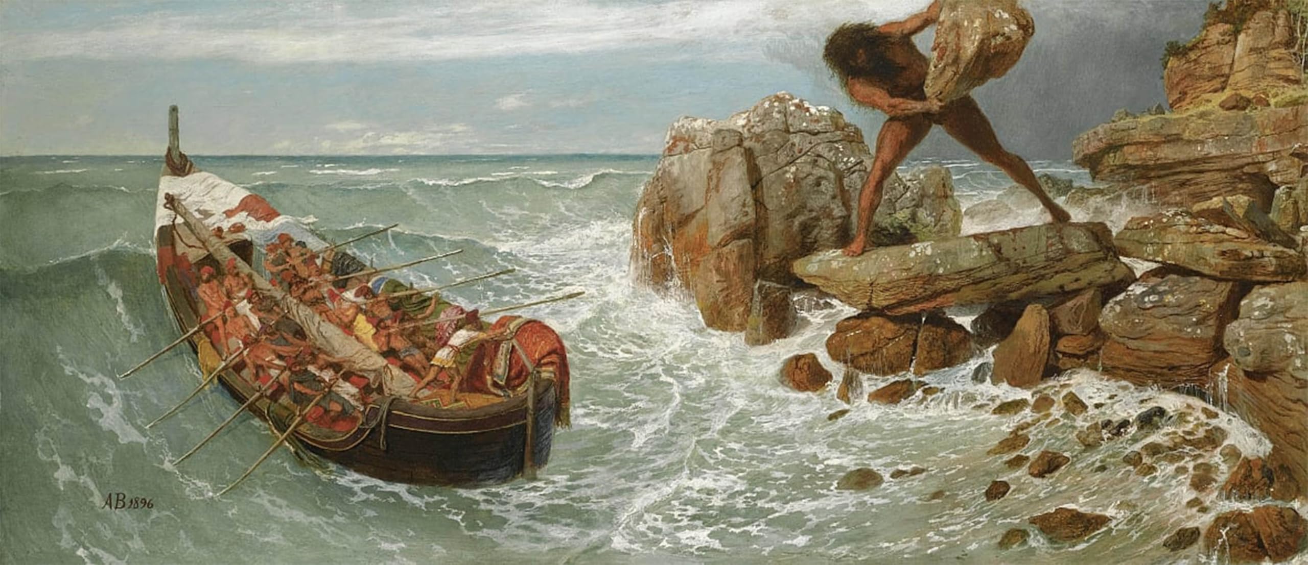 ARTXLXXBN Famous Prints Artwork Pictures Poster Painting Art Odysseus and Polyphemus by Arnold Böcklin Artwork Landscape Pictures for Home Decor 60x90cm