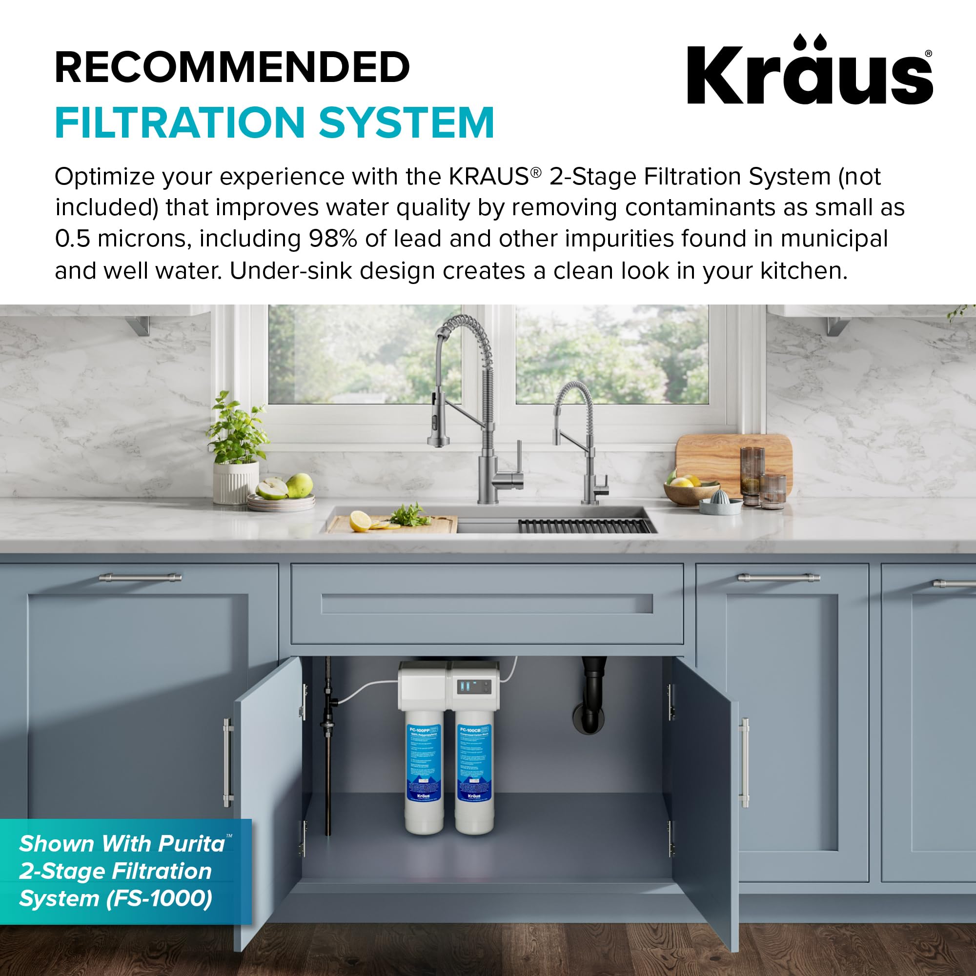 KRAUS Bolden FF-104SFS - Grifo de filtro de agua potable monomando para ósmosis inversa o sistema de filtración de agua en acero inoxidable sin manchas