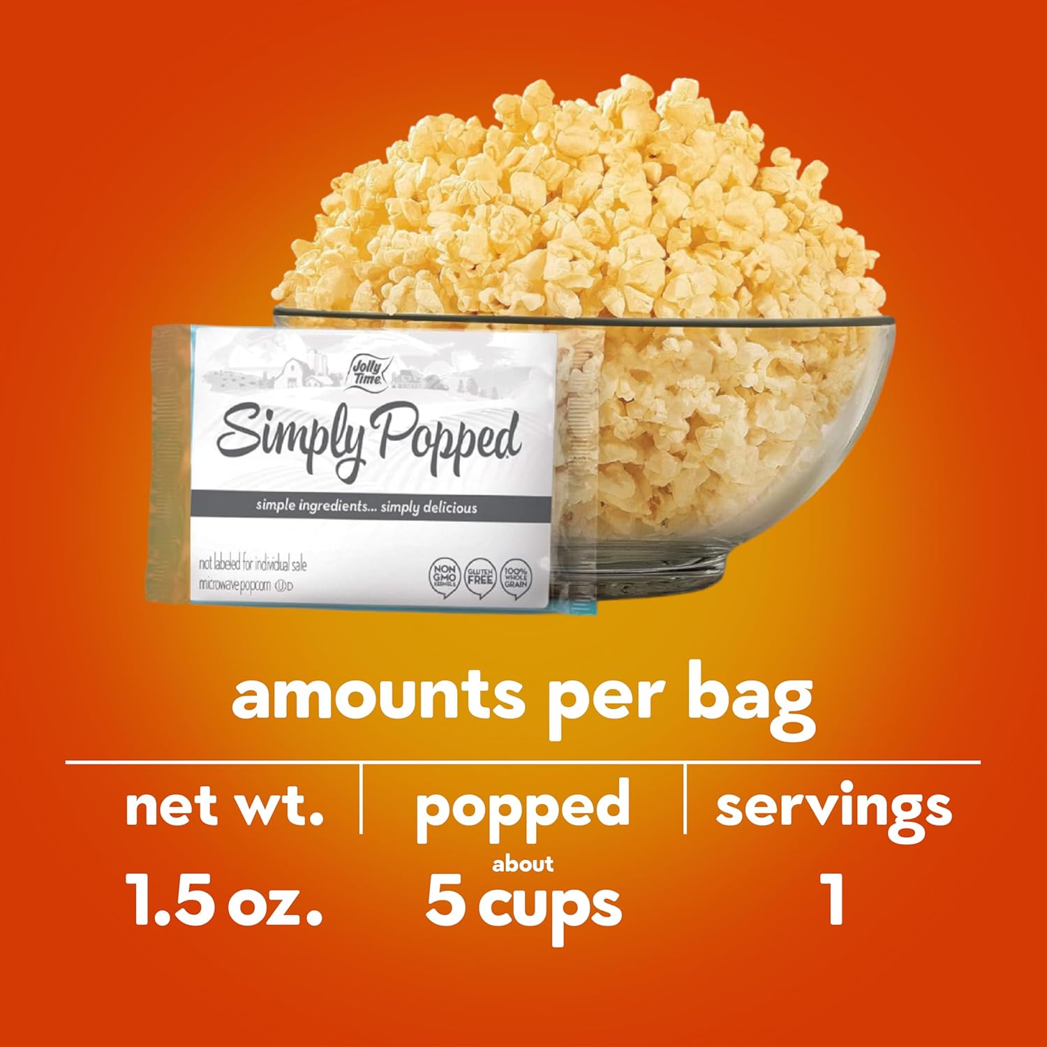 Jolly Time Simply Popped Butter Minis, Lightly Salted Microwave Popcorn, 1.5oz Personal Bag, 10 Bags Per Carton (1.5 Ounce (Pack of 30))