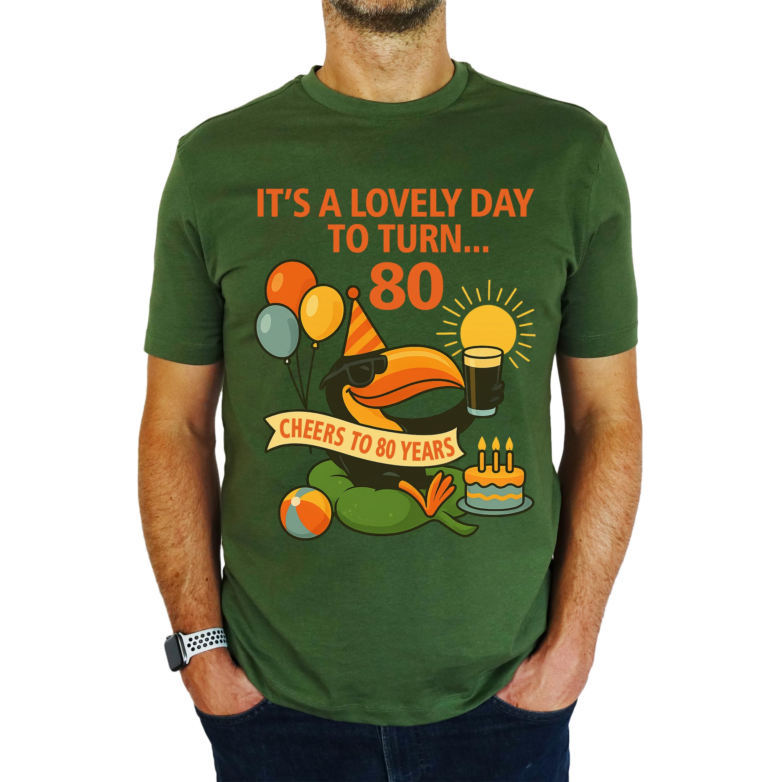 It's A Lovely Day to Turn 80 Toucan - 80th Birthday Gift | Present Mens T-Shirt Earthy Green 2XL