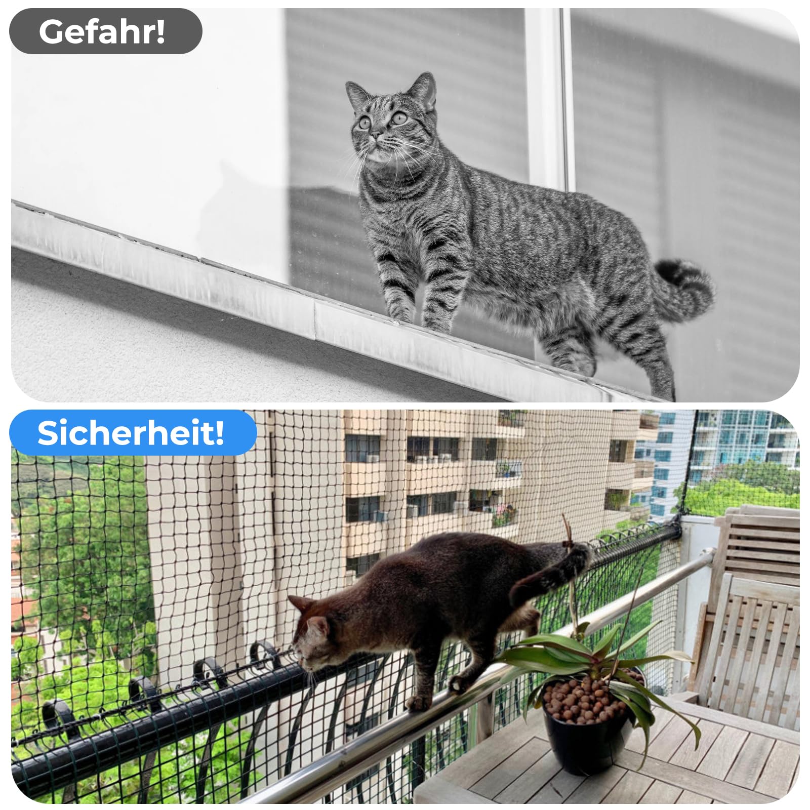 TOFFCAEA Kattennet voor balkon, 10 x 3 m