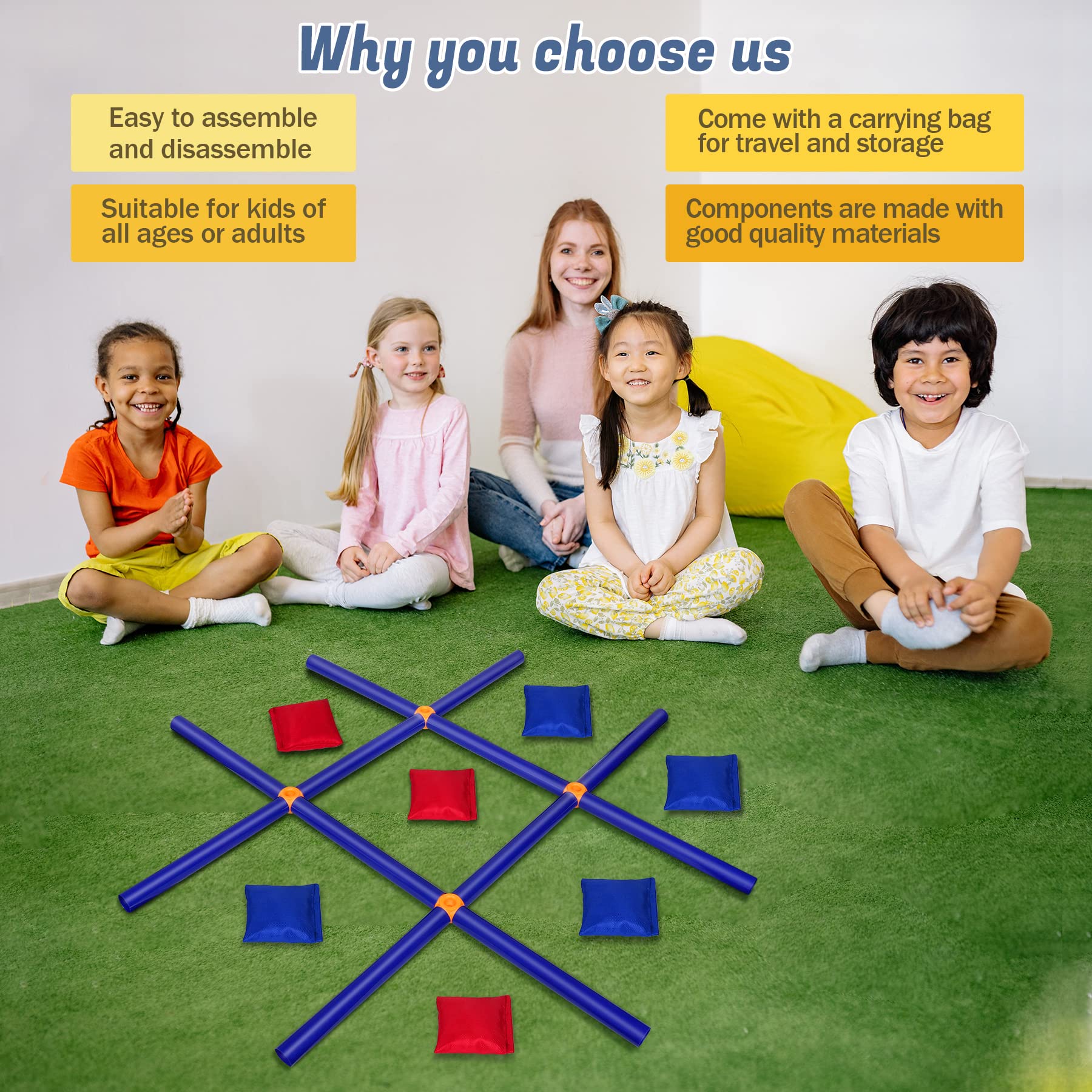 Achwishap Ring Toss Game & Giant Tic Tac Toe Game, 2 in 1 Toy Set for Indoor and Outdoor Activity, Easy to Set up, Suitable for Party, Backyard, Camping, Hiking, Picnic Leisure Toy for Kids Adults