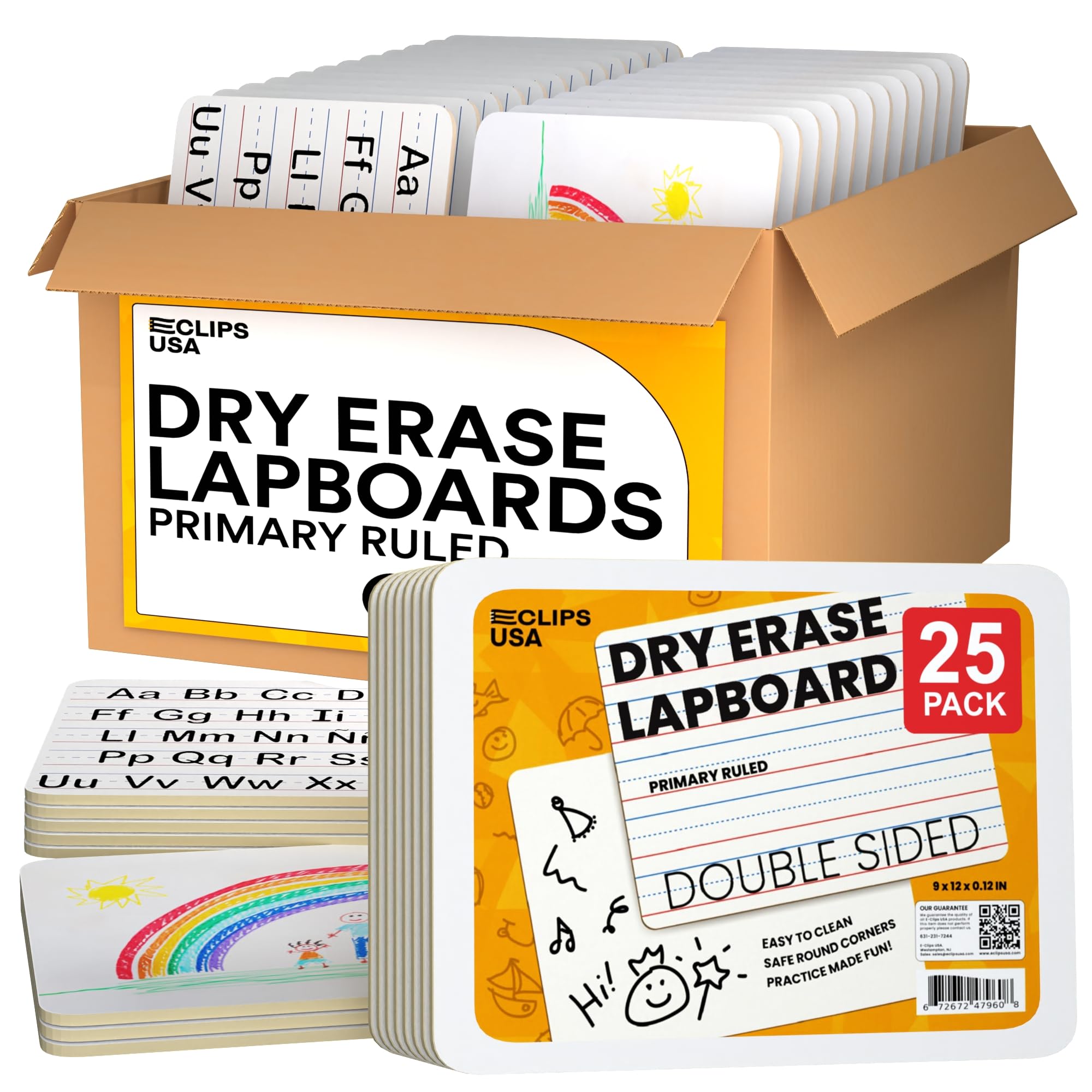 Dry Erase Board, (Primary Ruled) Dry Erase Lap Boards, Small White Boards Dry Erase, White Board Mini, 9” x 12” Double Sided (25 Pack)