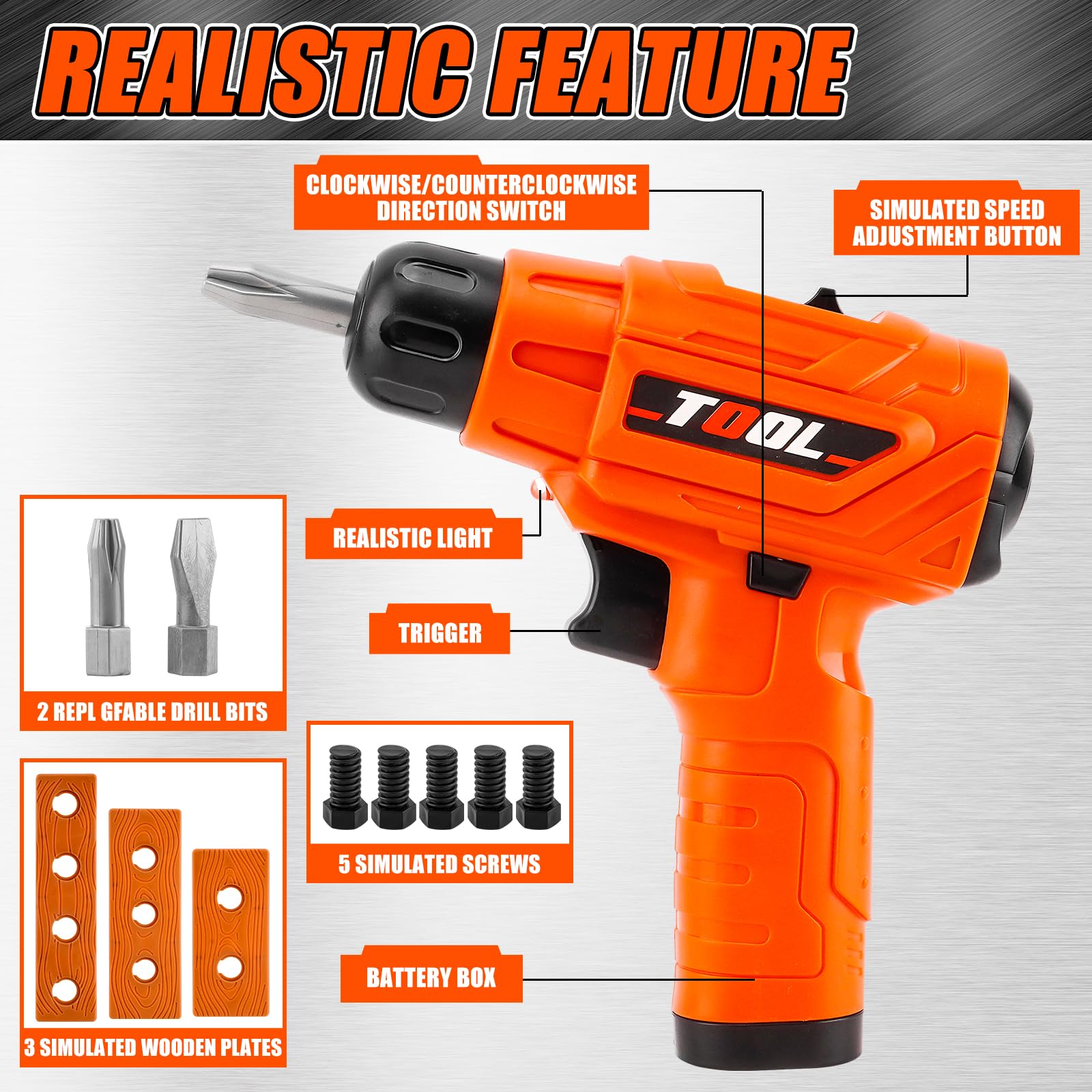 Toy Drill Set for Toddlers 1-3?Electric Power Kids Drill and Screw Set?Kids Pretend Play Tool with Realistic Sound & Action?Preschool STEM Toy for Home & Classroom, Ages 3+