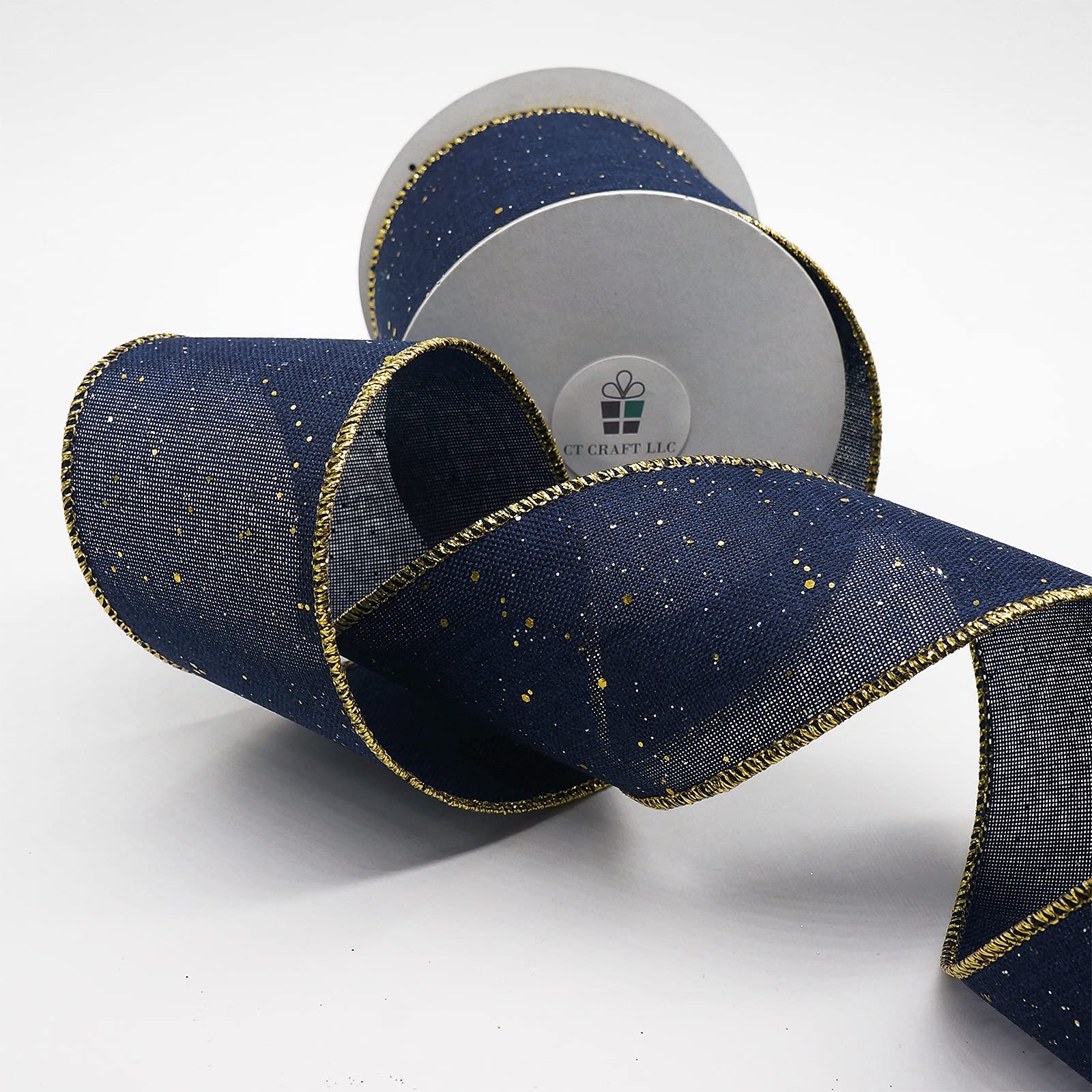 CT CRAFT LLC Blue Burlap Fabric Confetti Glitter Wired Ribbon 2.5