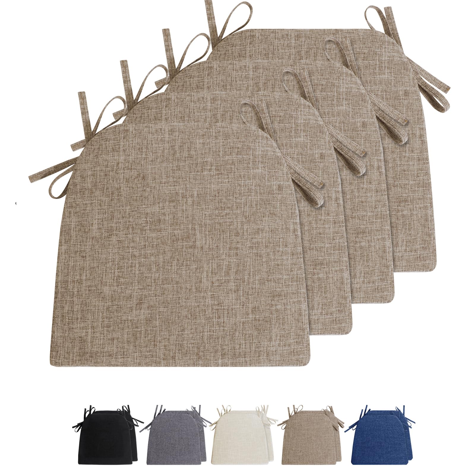 4 pcs Stuhlkissen mit Bändern Waschbare Rutschfestes Sitzkissen rutschfeste Hufeisen Sitzkissen Leinen Memory Baumwolle Kissen Dicke Sitzauflagen Ideal für zu Hause und Gartendekoration42 * 40 * 4cm