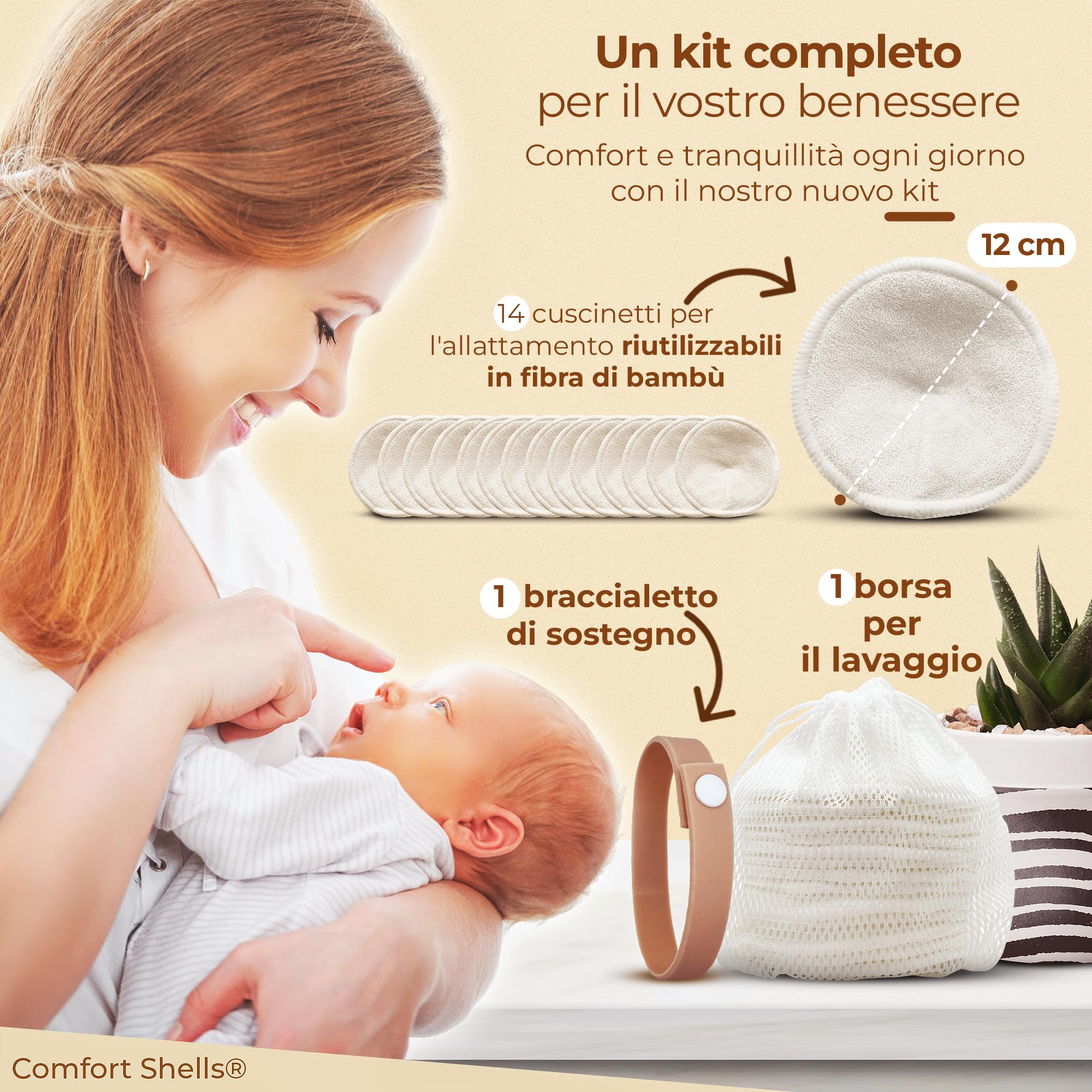 ComfortShells® Coppette Assorbilatte Lavabili in Fibra di Bambù – 14 Cuscinetti Riutilizzabili, Ultra Morbidi, Traspiranti e Antiallergici per Allattamento – Ecologici con Sacchetto per Lavaggio