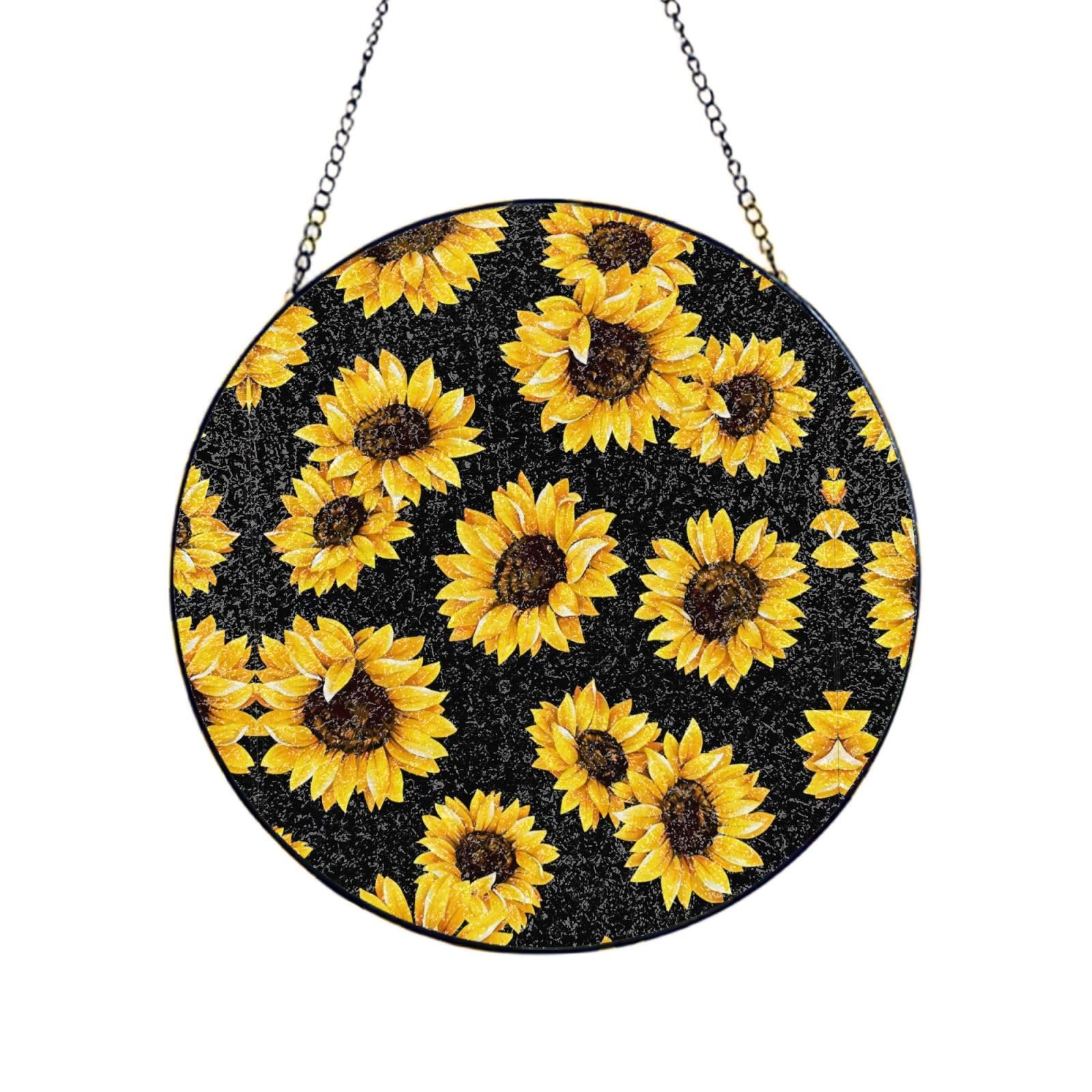 Phayah Sunflower Print Glass Window Hanging Sun Catchers Suncatcher Decor For Birthday For Home Garden Porch 6in（15cm）