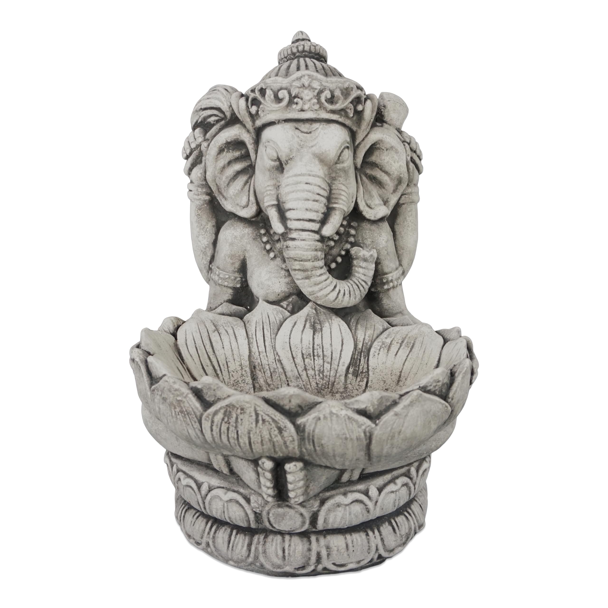 gartendekoparadies.de Divine Ganesha with Bowl (Black), Stone Figurine, H. 34 cm, 11 kg, Black, Frost-Proof Cast Stone for Outdoor Use