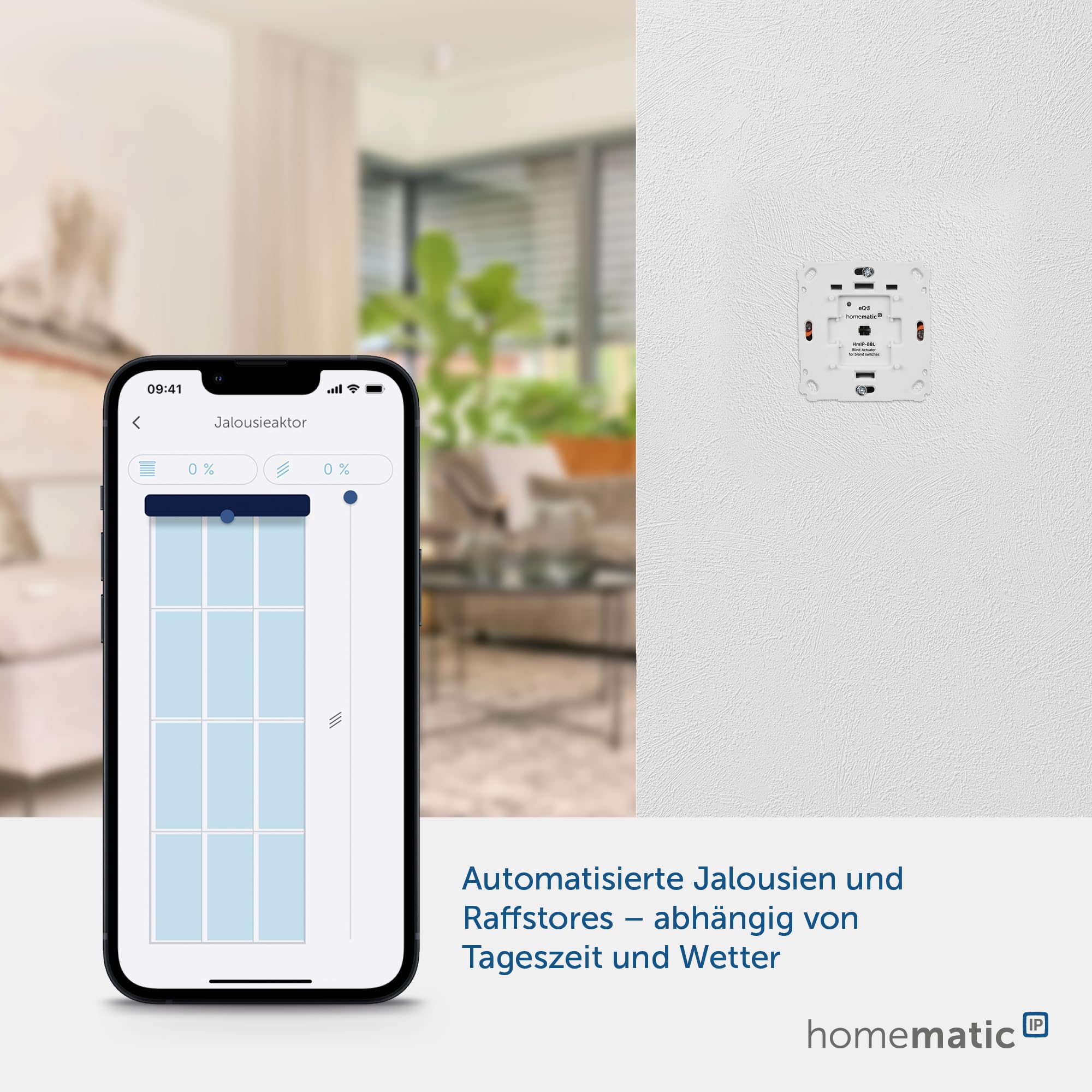 Homematic IP Smart Home Jalousieaktor für Markenschalter, digitale Steuerung von 1 Jalousie oder Raffstore, elektrische Jalousien nachrüsten, Steuerung per App, Alexa und Google Assistant, 151333A0