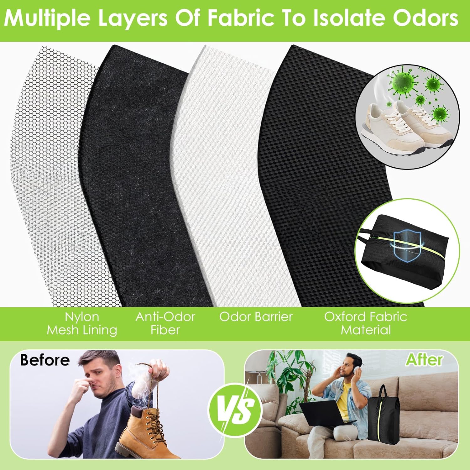 Waterproof Shoes Bag Smell Proof Shoe Cleat Bag with Zipper and Handle Sport Shoes Storage Organizer Pouch for Gym Sports Travel Running Soccer Spikes Golf Tennis Baseball Work - Image 4