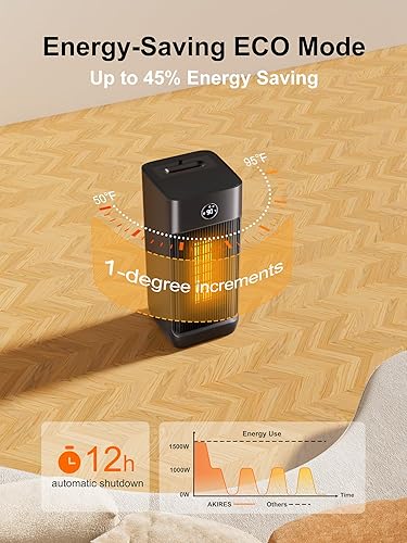 Miniatura 4 de AKIRES Calentador eléctrico con humidificador, calentador de cerámica oscilante portátil de 23 pulgadas y 1500 W con control remoto, termostato,