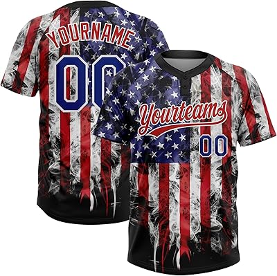 Custom Baseall Jersey Softball Shirt Stitched Personalized Your Name&Number Two Button Design for Men/Women/Youth Flag