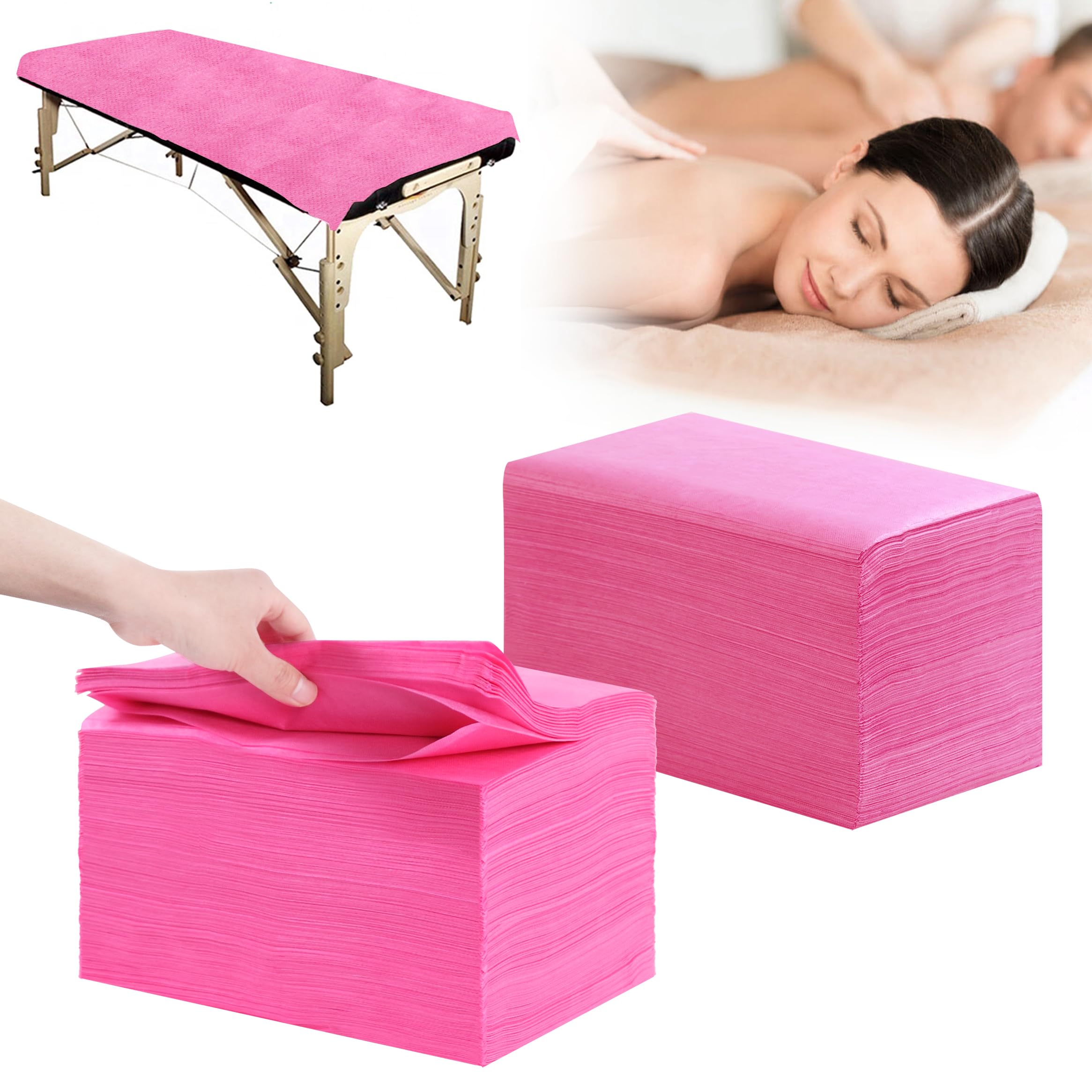 200 sábanas desechables de 31 x 71 pulgadas para mesa de masaje, no tejidas, fundas de cama de spa, impermeables, transpirables, desechables, para spa, tatuajes, salones de belleza, hoteles (rosa)
