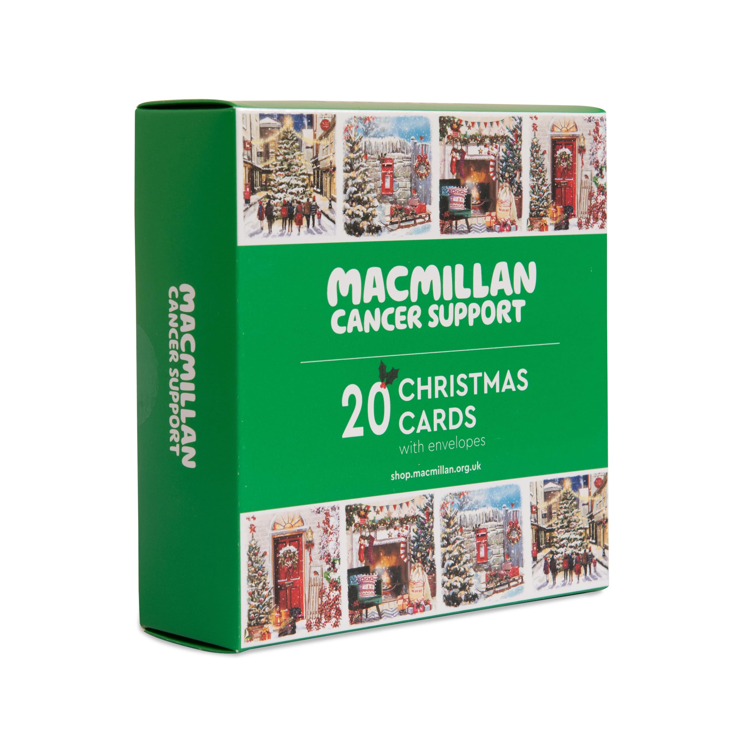 Macmillan Village Scenes Charity Christmas Cards – Pack of 20 Luxury and Eco-Friendly Christmas Cards. Boxed Multipack of 4 Seasonal Christmas Designs. 127x127mm Card Size.