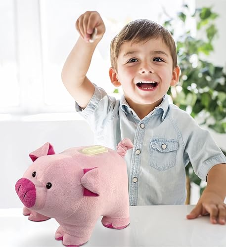 Miniatura 6 de DolliBu - Banco de peluche de cerdo rosa, súper suave, alcancía para niños y niñas, bonito juguete esponjoso de almacenamiento de dinero para niños,