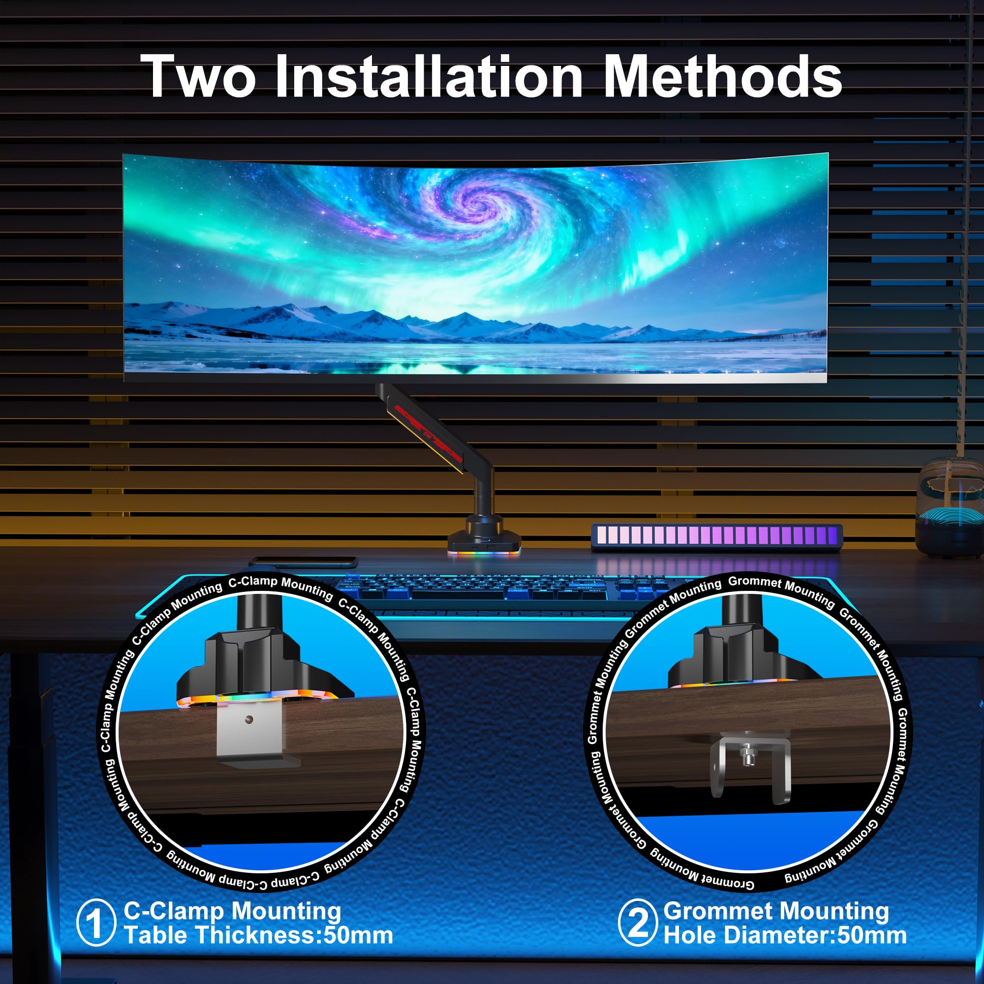 ETHU Braccio singolo per monitor, resistente supporto per monitor con molla a gas con regolazione dell'altezza e inclinazione, supporto da scrivania VESA con doppia opzione di installazione per