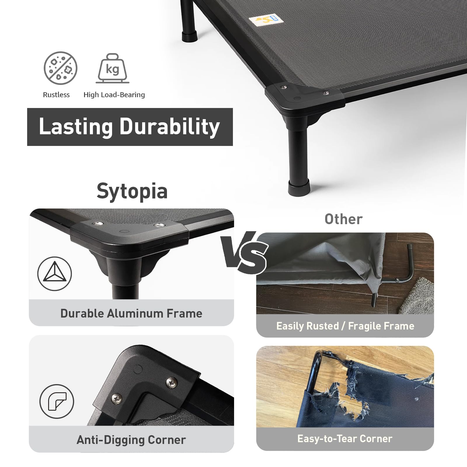 Sytopia 47'' Outdoor Elevated Dog Bed for Extra Large Dogs, Chew-Proof Pet Camping Raised Cot with Breathable Mesh - Durable Frame, Cooling Hammock Bed, Non-Slip Feet, Waterproof, Easy Clean - image 2