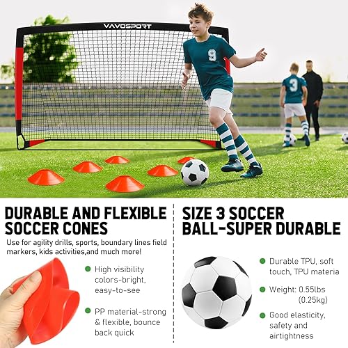 Miniatura 5 de Juego de porterías de fútbol para niños para patio trasero, 2 redes portátiles de 4 x 3 / 6 x 4 pies, mini equipo de entrenamiento de fútbol