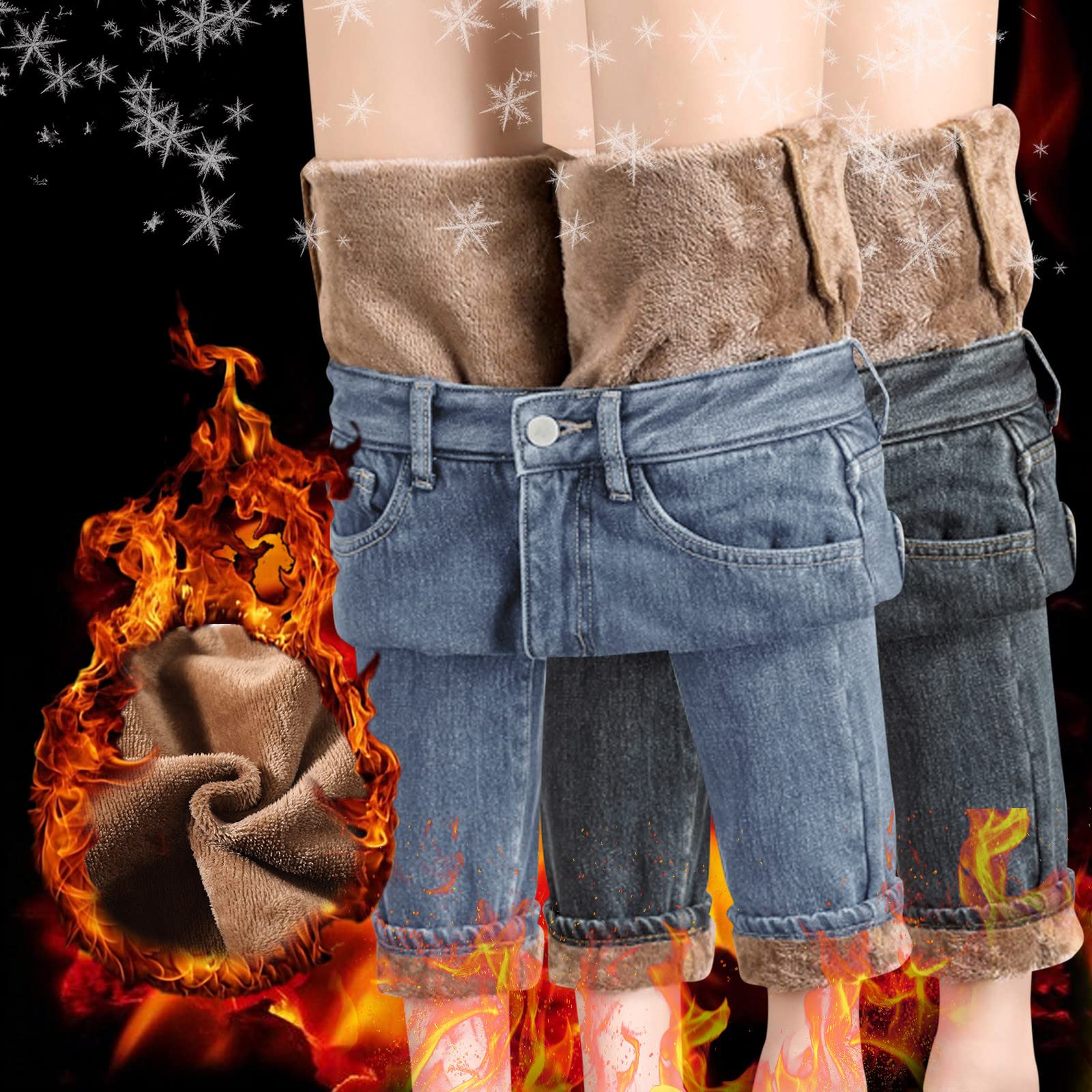 Pantalones térmicos para mujer, de invierno, con forro polar, pantalones térmicos para niña, pantalones vaqueros para mujer, cintura alta, elásticos, vaqueros, con forro polar, pantalones de invierno