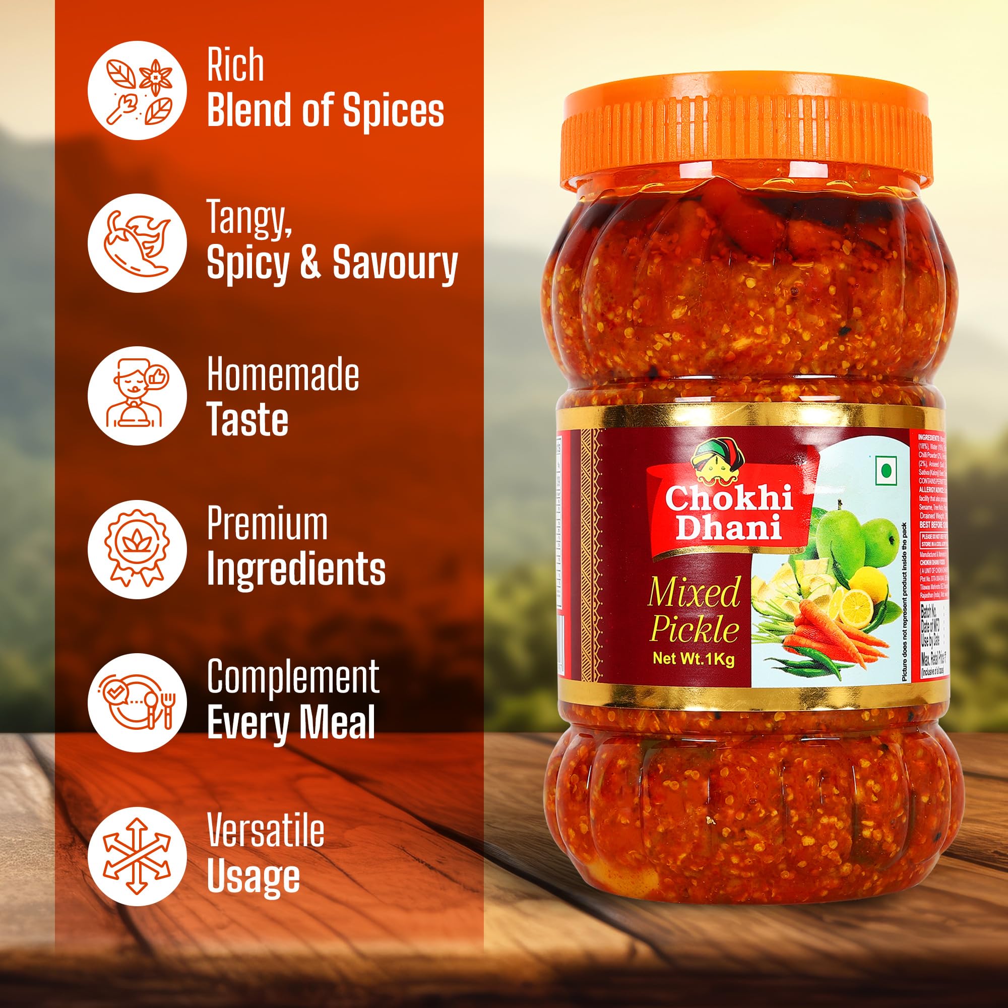 Chokhi Dhani Mixed Pickle 1kg | Mango, Lime, Carrot & Chilli Achar | Spicy & Tangy Indian Pickle | Traditional Homemade Style 3
