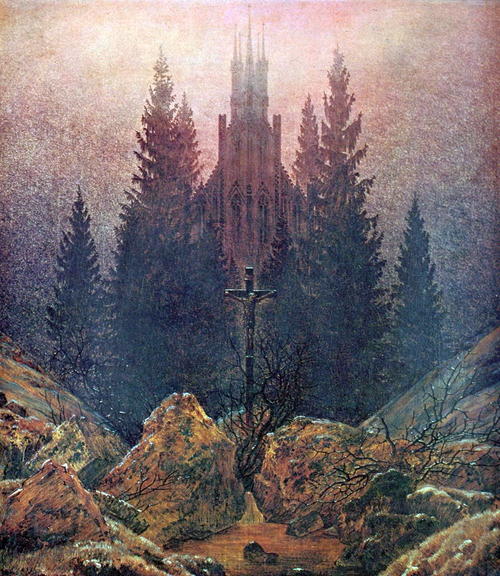Lámina Caspar David Friedrich Tall Trees con marco marrón de calidad