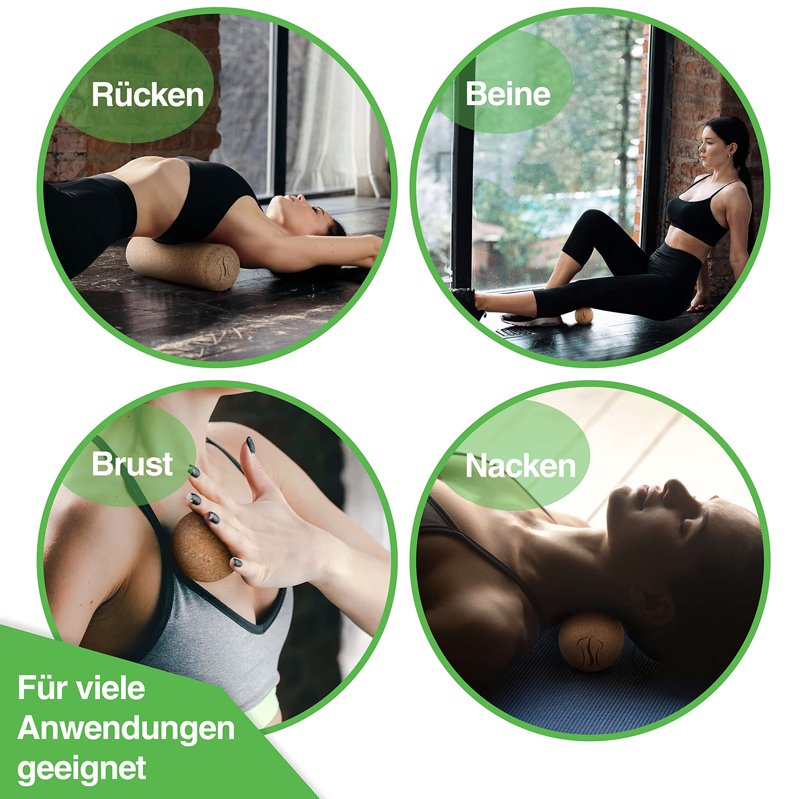 BACKLAXX® Faszienrolle Set aus Kork mit Faszienball & Massageball | Faszienrolle Wirbelsäule & Rücken | Faszien Set für Oberschenkel & Fuß | Fazienrolle DuoBall schadstofffrei antibakteriell