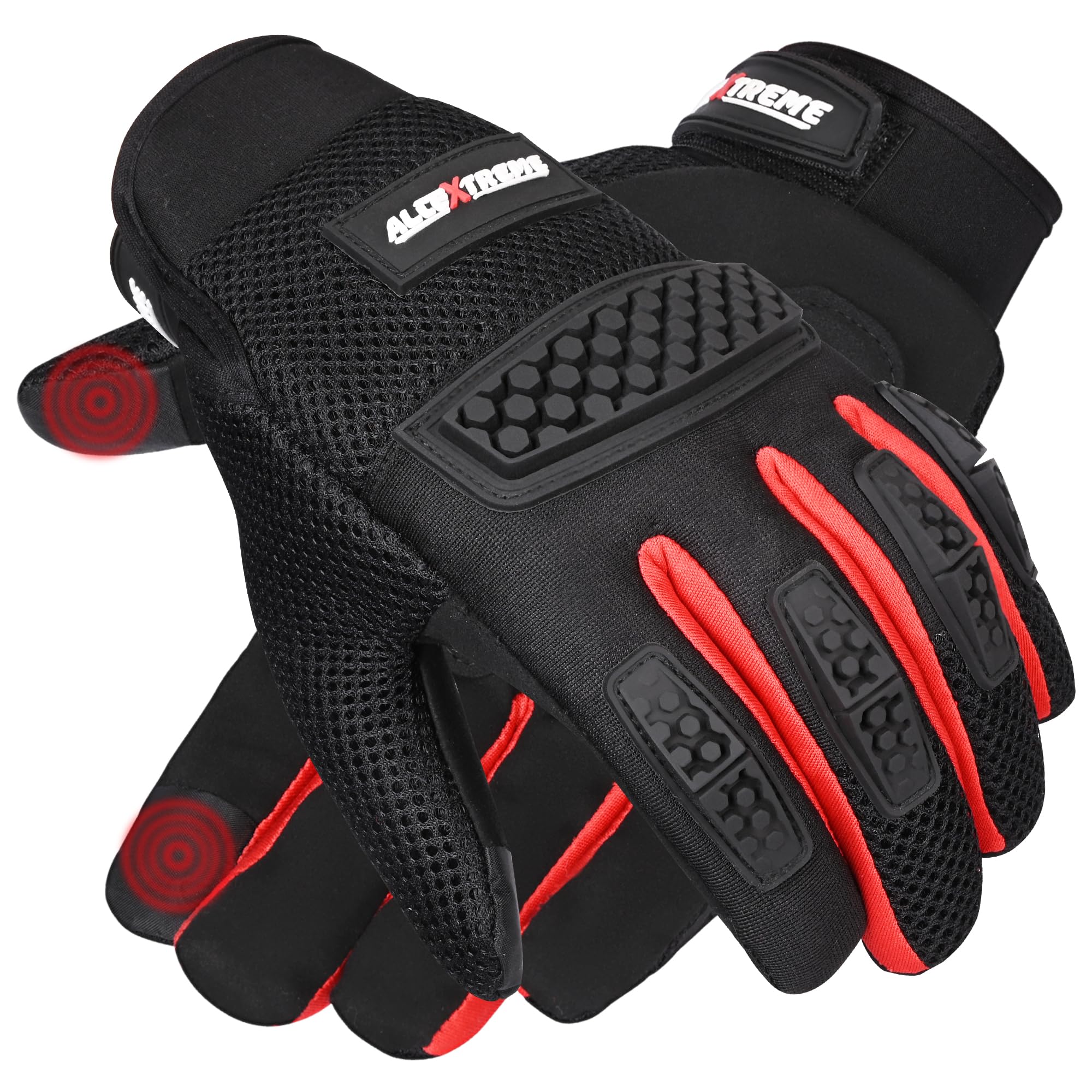Allextreme Full Finger Bike Riding Gloves with Strong Knuckle Protective Shells Anti-Skid Surface Breathable Mesh Glove for Motorcycle Cycling Climbing Mountaineering Hiking (L, Black Red)-image-32