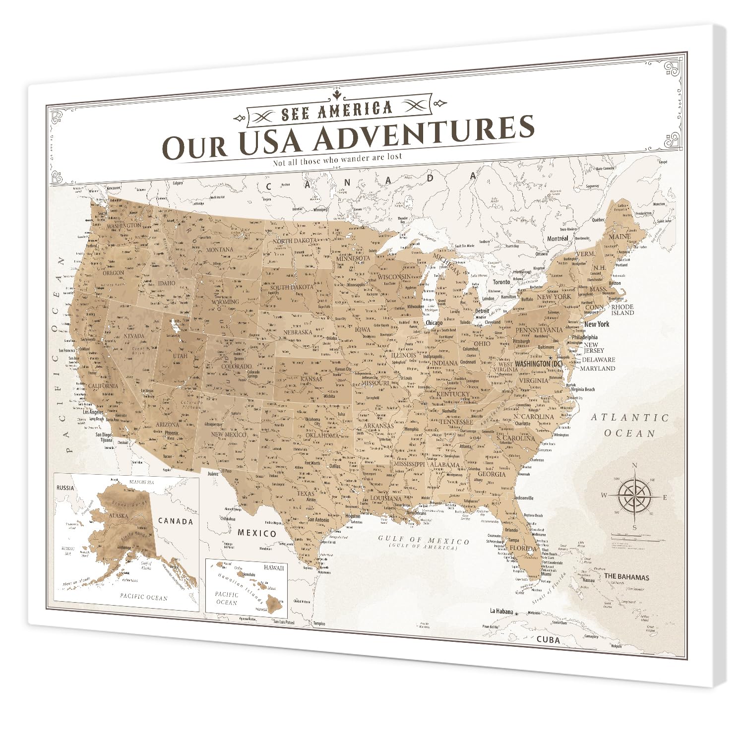 IPIC Vintage US Travel Map with Pins, USA Map Pin Board, Size 30x24 in
