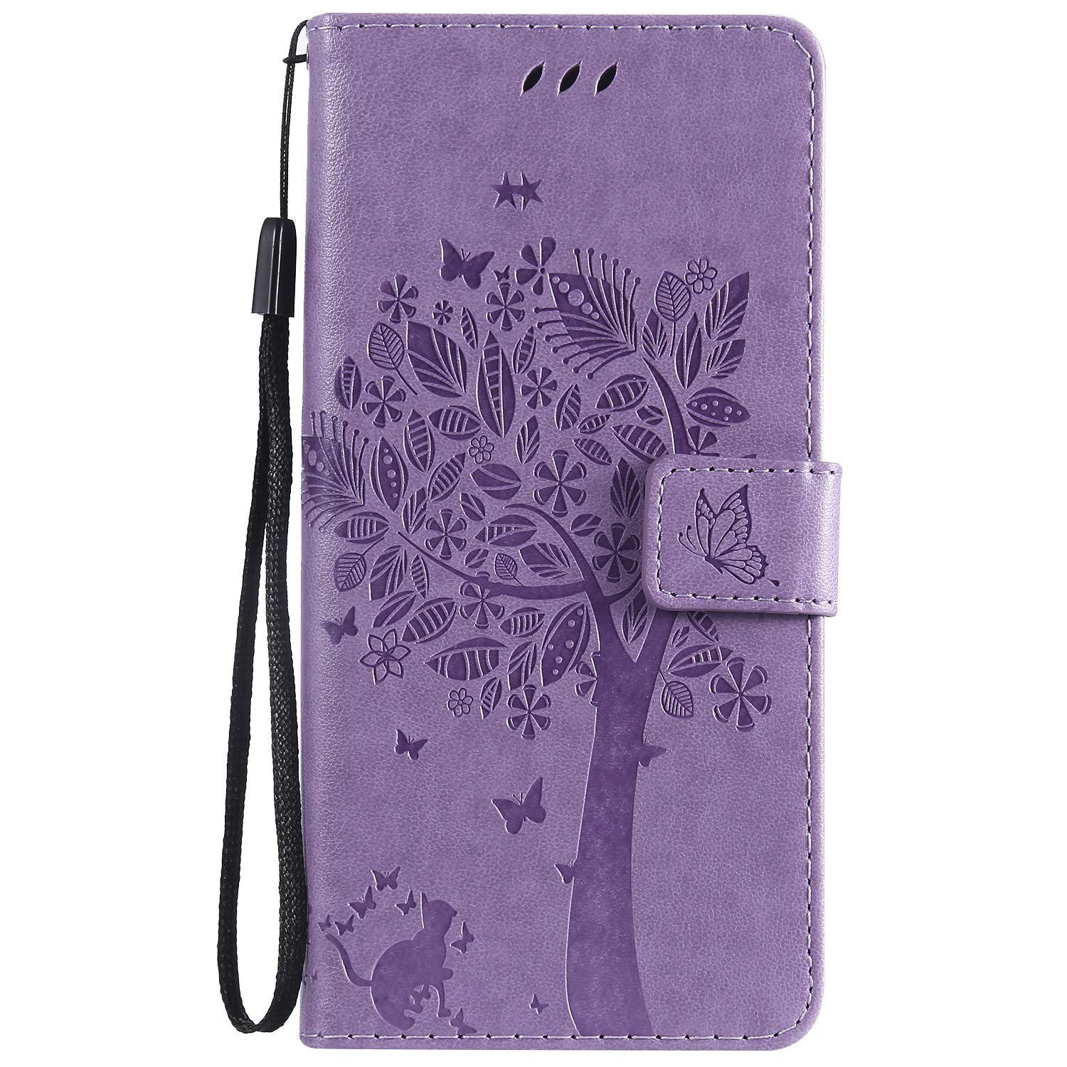 Custodia in pelle per Xiaomi Mi 11 Lite/Mi 11 Lite 5G No, pelle Litschi, custodia a portafoglio con slot per carte e supporto Viola