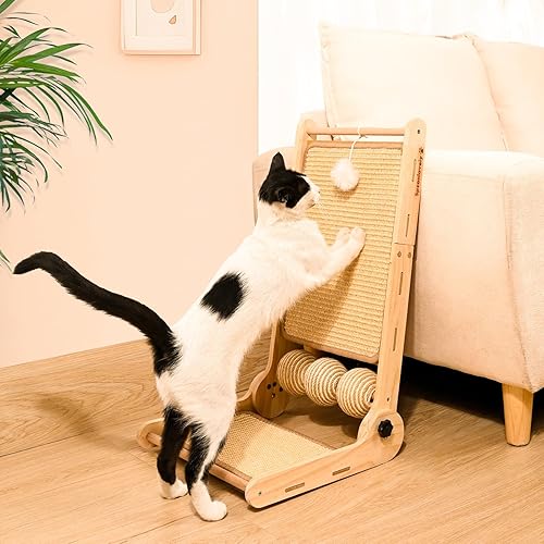 Rascador para gatos, rascador de gatos con ángulos de 180, almohadilla para rascar gatos de 23.6 pulgadas con bolas de juguete, almohadilla para