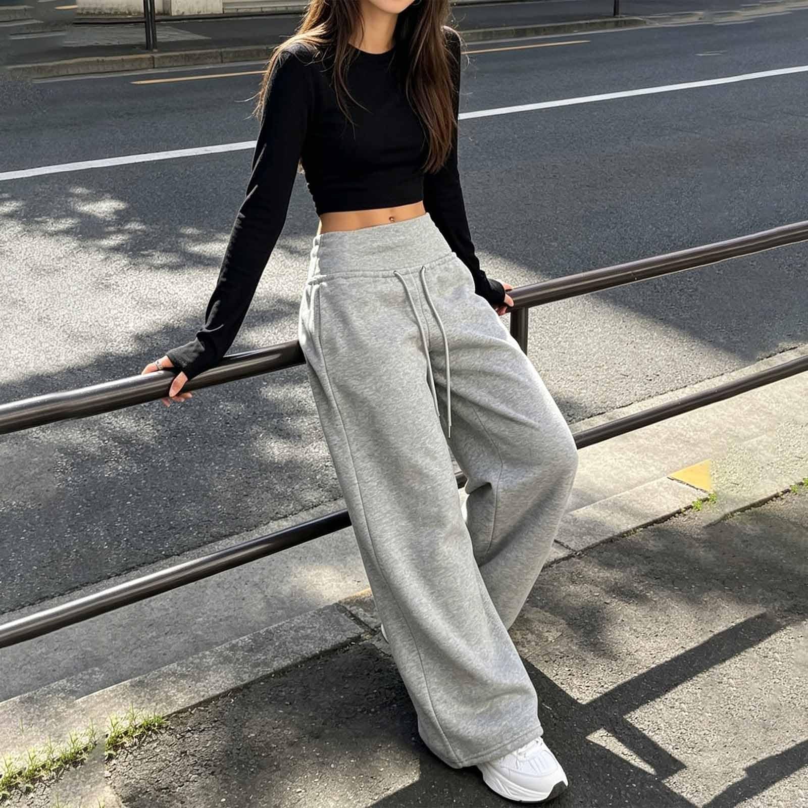 Pantalones de chándal para mujer, de cintura alta, de algodón, muselina