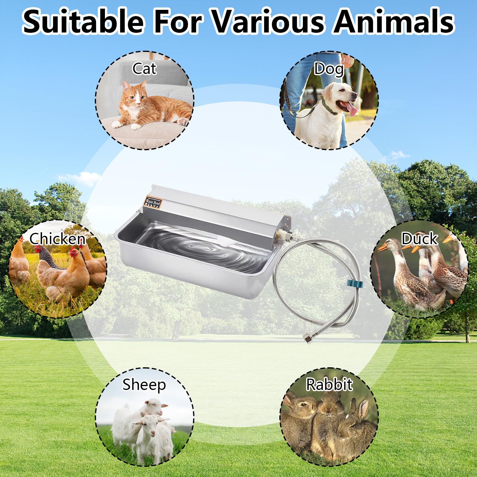 Bebedero Automático, Dispensador Automático de Agua para Perros de 11L con Válvula Flotante Comedero de Cuenco de Agua de Acero Inoxidable para Vacuno Cabras Perros Gallinas