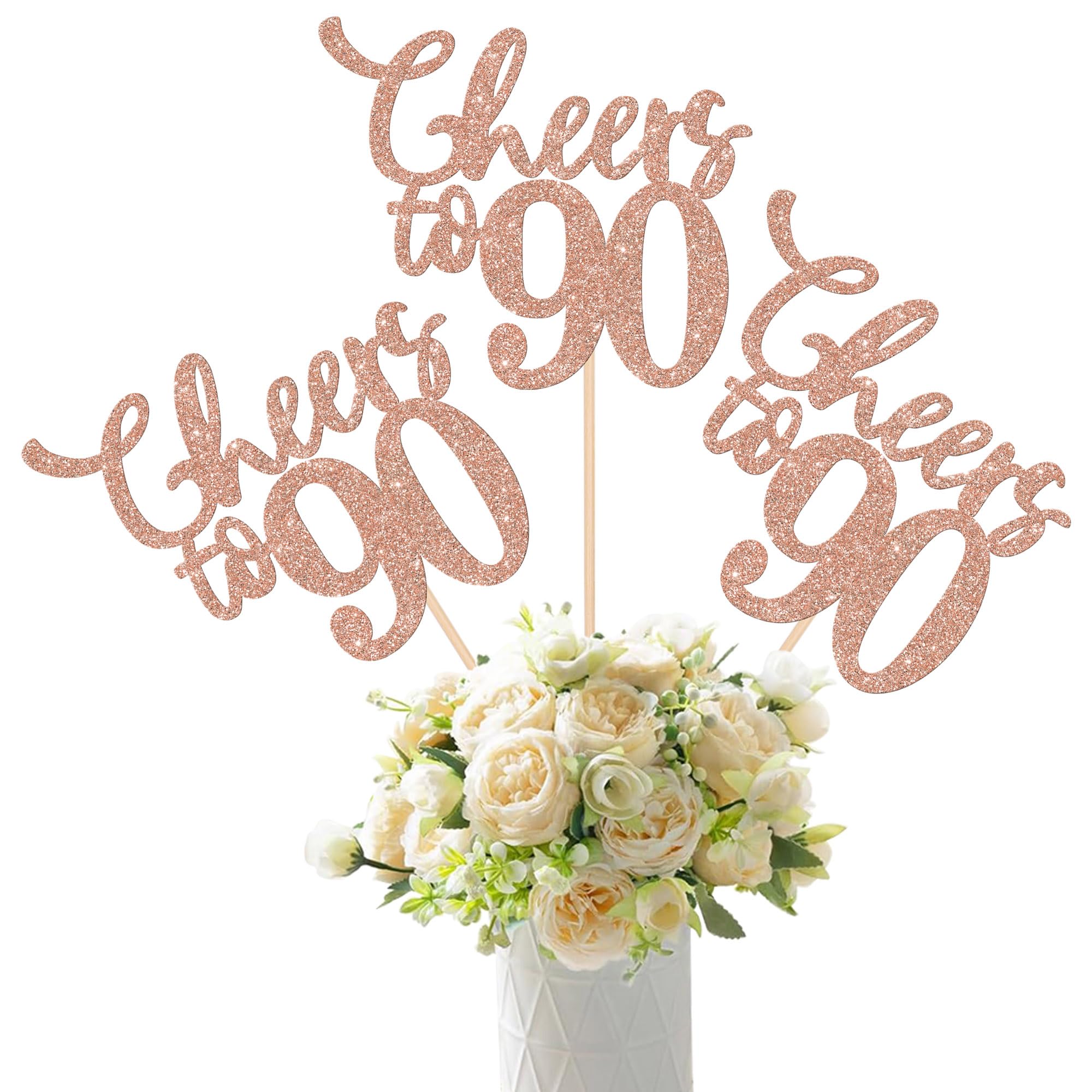 Rsstarxi 12 Pack Double Sided Glitter Cheers to 90 Years Centerpiece Sticks 90th Birthday Table Toppers Decorations for 90th Birthday Wedding