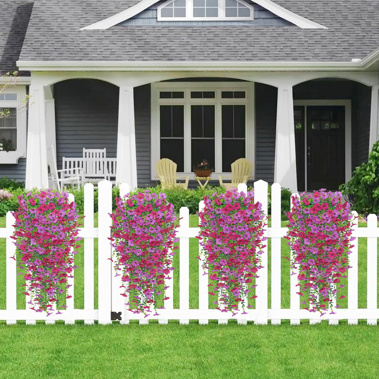 Betylifoy Fiori Artificiali da Appendere 4 Pezzi Resistenti ai Raggi UV Fiori Artificiali Misti Fiore Artificiali per Giardino Patio Matrimoni Decorazioni da Esterni (Rosa rosso&viola)