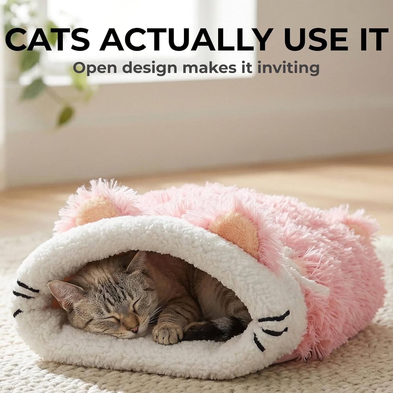 Dollie & Freddie Cat Sack Bed – Cozy Self-Warming Cat Sleeping Bag for Indoor Cats, 2-in-1 Burrow or Lounge Design, Soft Burrow Bed with Wide Opening, Fluffy Bed for Cats