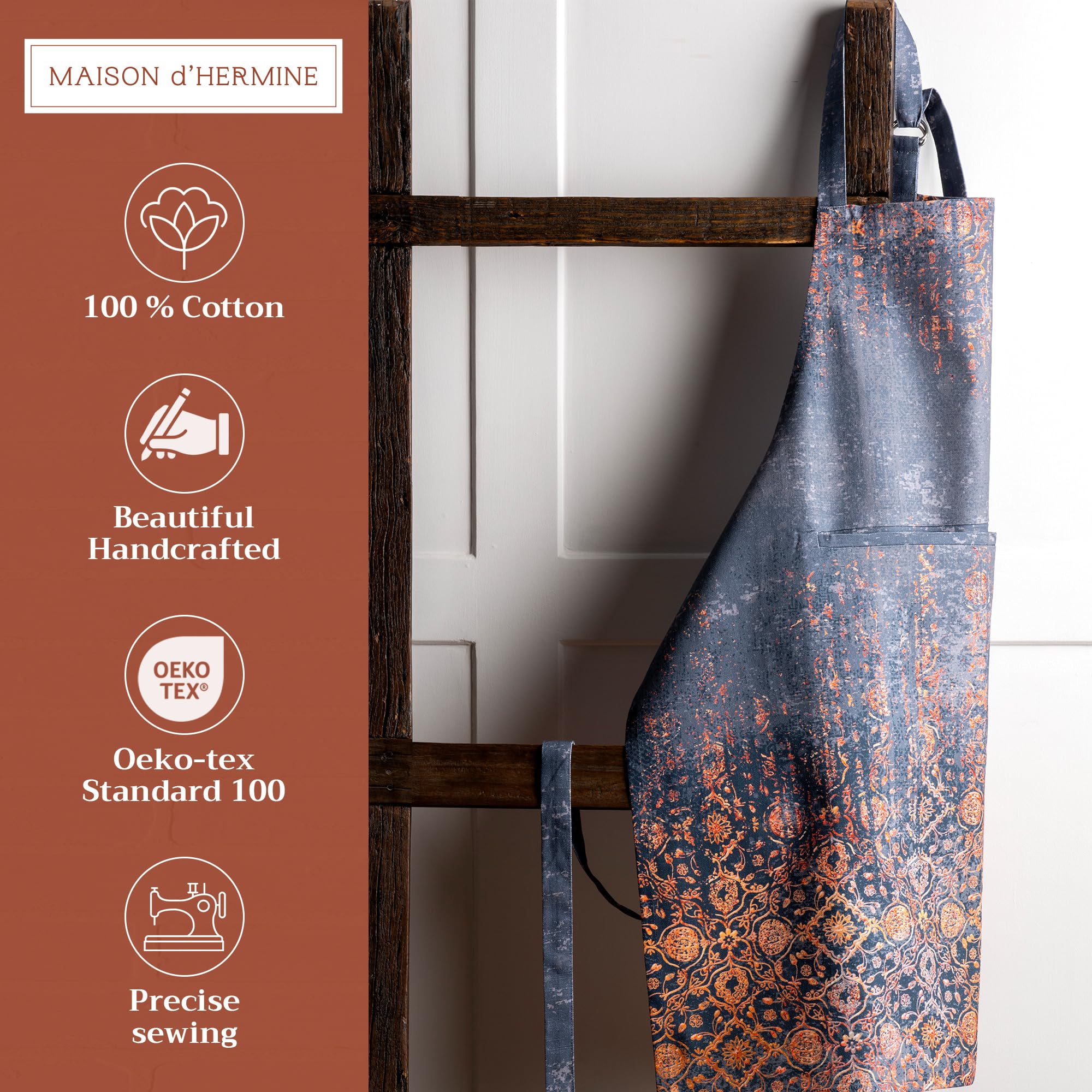 Maison d' Hermine Imperfection Delantal de cocina 100% algodón con cuello ajustable y bolsillo central oculto con lazos largos para mujer | Hombres | Chef,70 cm x 85 cm, Día Madre