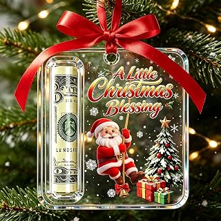 Christmas Cash Gift Ornament, Acrylic Christmas Money Holder for Cash (A1) | Funny Hanging Xmas Tree Decoration, Unique Money Gift for Christmas Graduation Stocking Stuffer Gifting