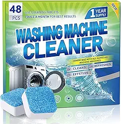 Pastilha Limpar Maquina de Lavar Roupa, 48 sterily pastilha de limpeza, para máquinas de lavar roupa de carregamento frontal e superior, limpa o interior do tambor e a vedação do tanque de lavagem.