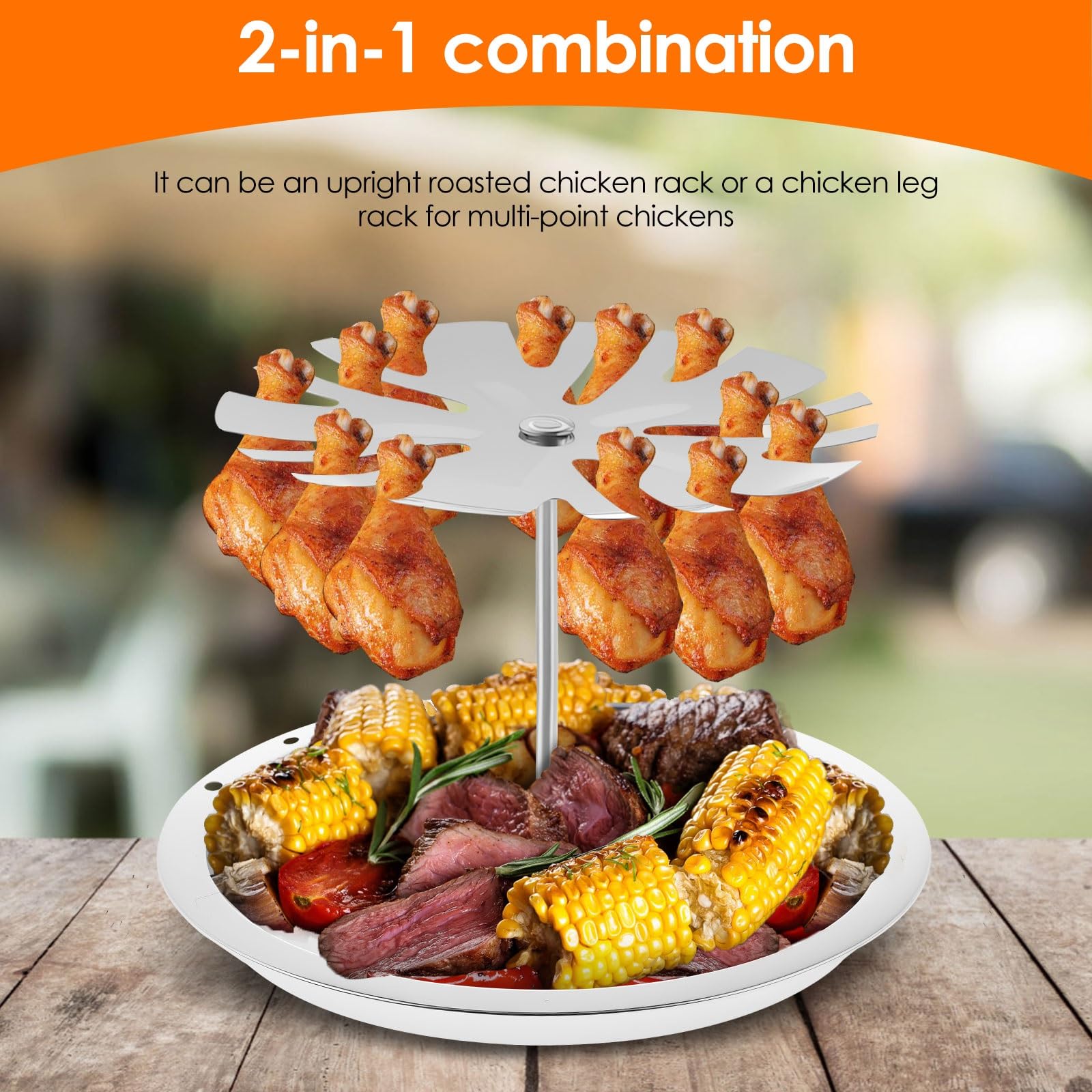 Soporte para brochetas 2 en 1, vertical de acero inoxidable