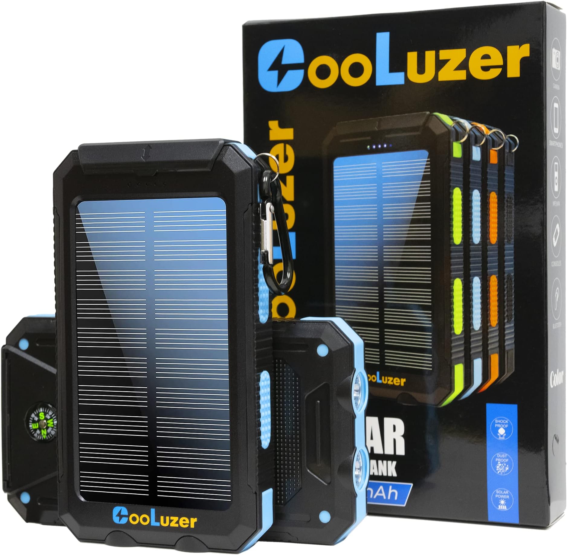 Solar Charger Power Bank 8000mah with 5V*2.1A Fast Charging, Portable Charger Solar Power Bank,IP67 Waterproof Camping Gear Accessory for Outdoor (Blue)
