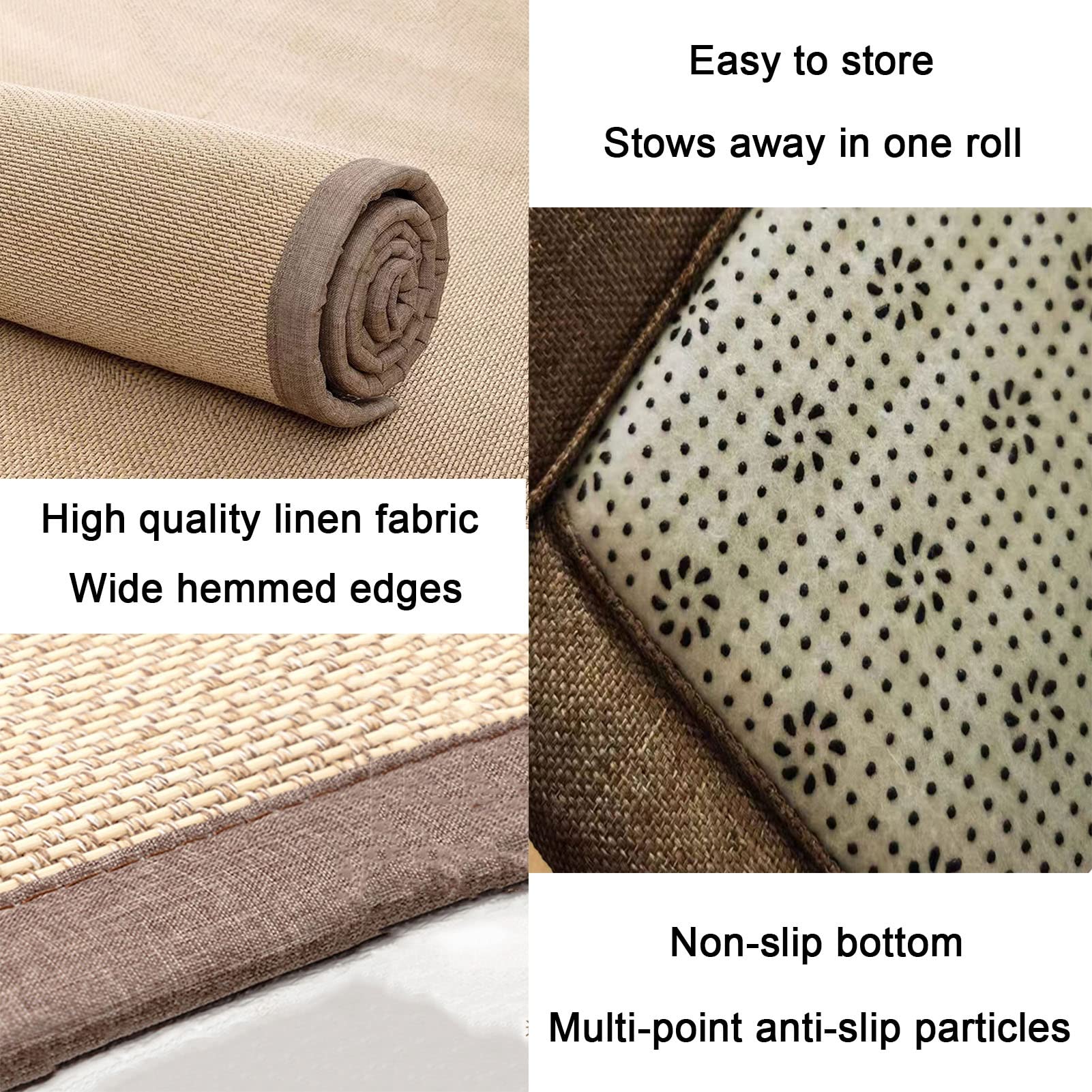 Tappeto in bambù tradizionale giapponese, antiscivolo, traspirante, per letto, sala meditazione, tappetino estivo in fibre naturali (1,8 cm di spessore, 49,8 x 99,8 cm)