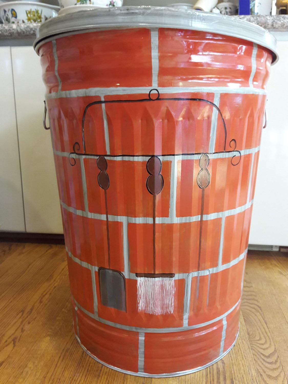 20 Gallon Hand Painted Galvanized Trash Can