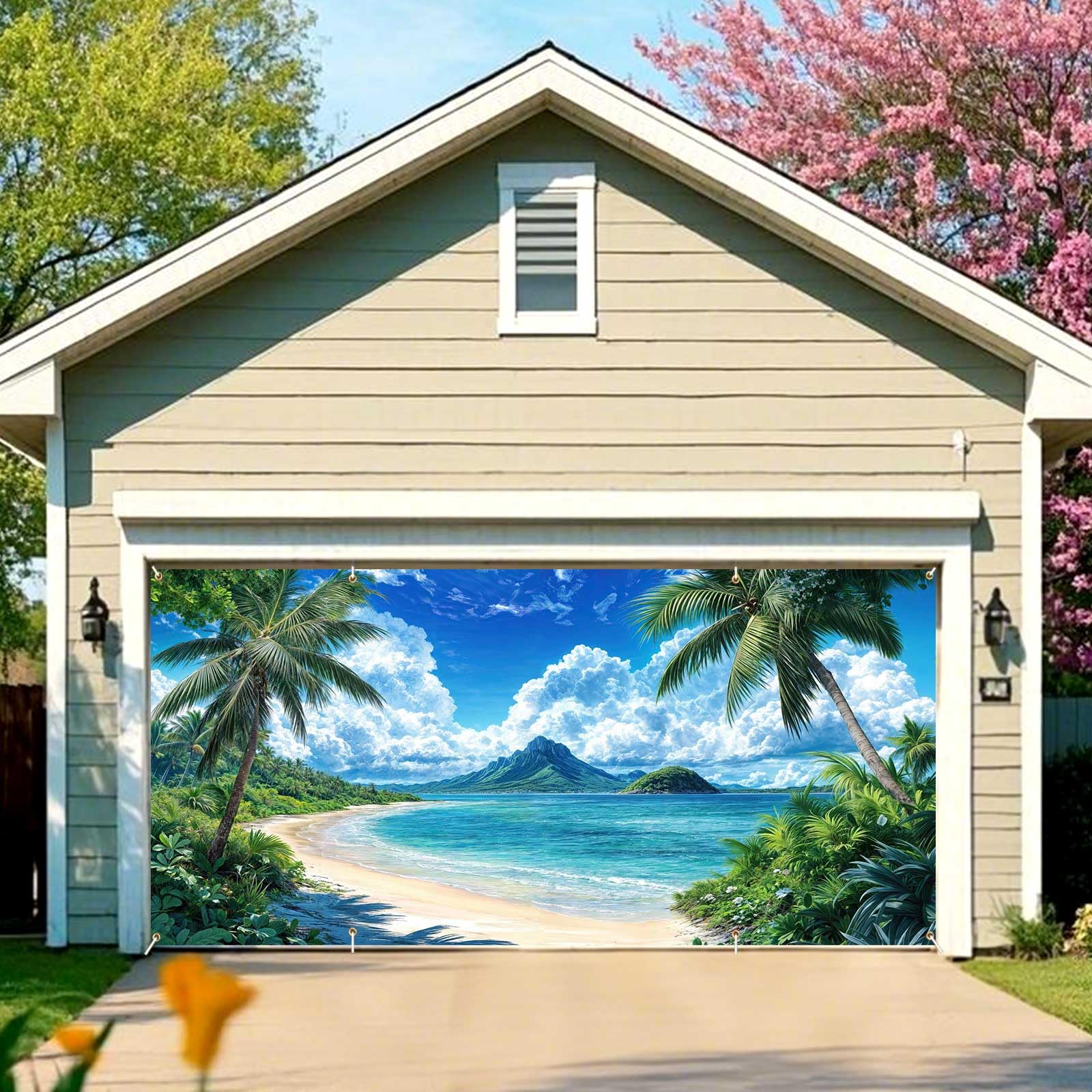 ☆ Creative Garage　SeaSide Amazon.com: Tropical Hawaiian Beach Garage Door Cover Banner