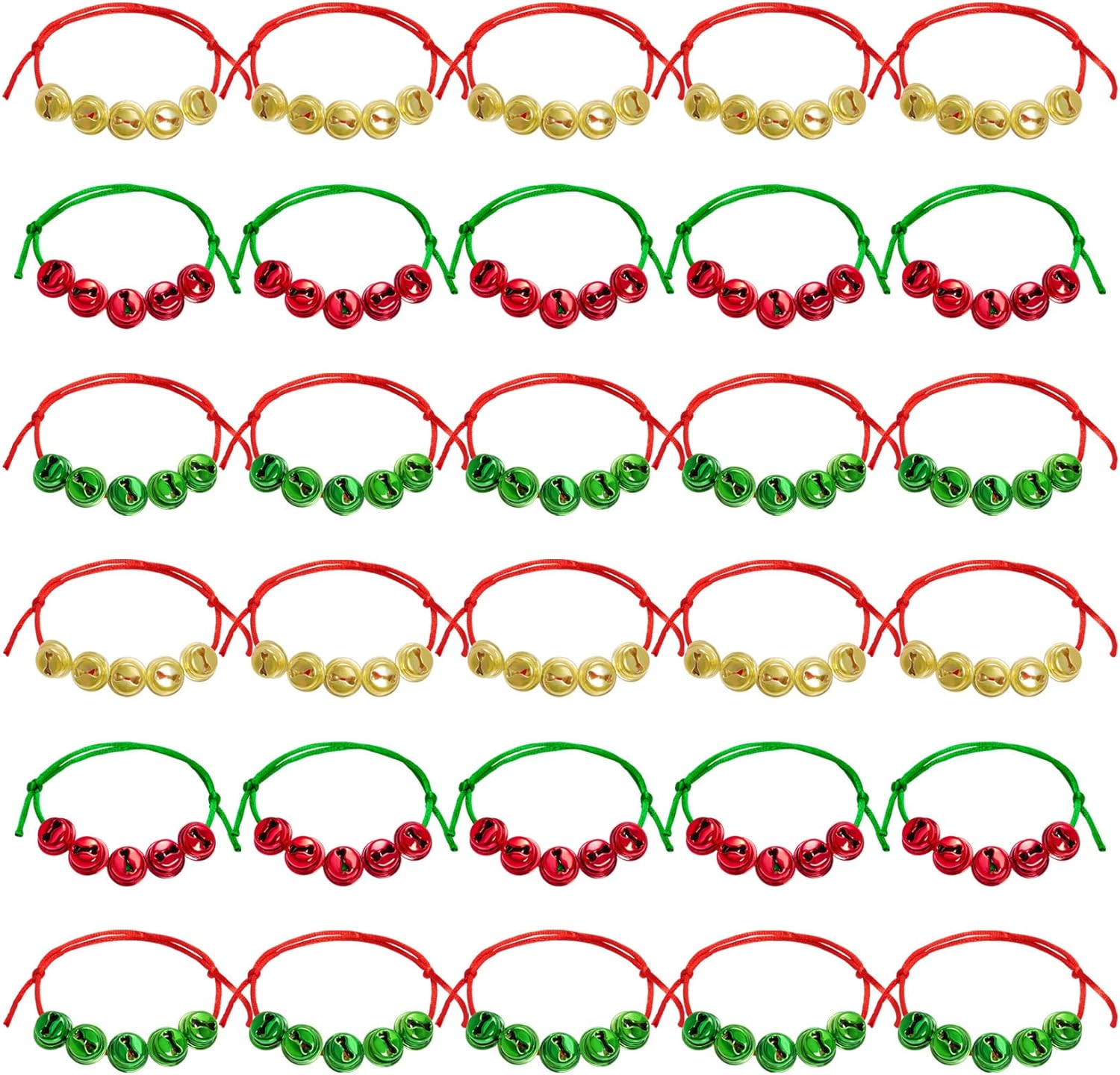 30 Pieces Christmas Jingle Bell Bracelets Adjustable Jingle Bell Wrist Band Green Red and Gold Metal Bells Bracelets for Christmas Party Gift : Musical Instruments