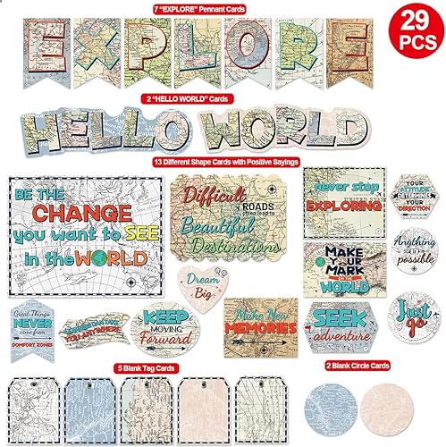 Miniatura 3 de Juego de tablones de anuncios de viaje, decoración de aula con mapas, 29 piezas
