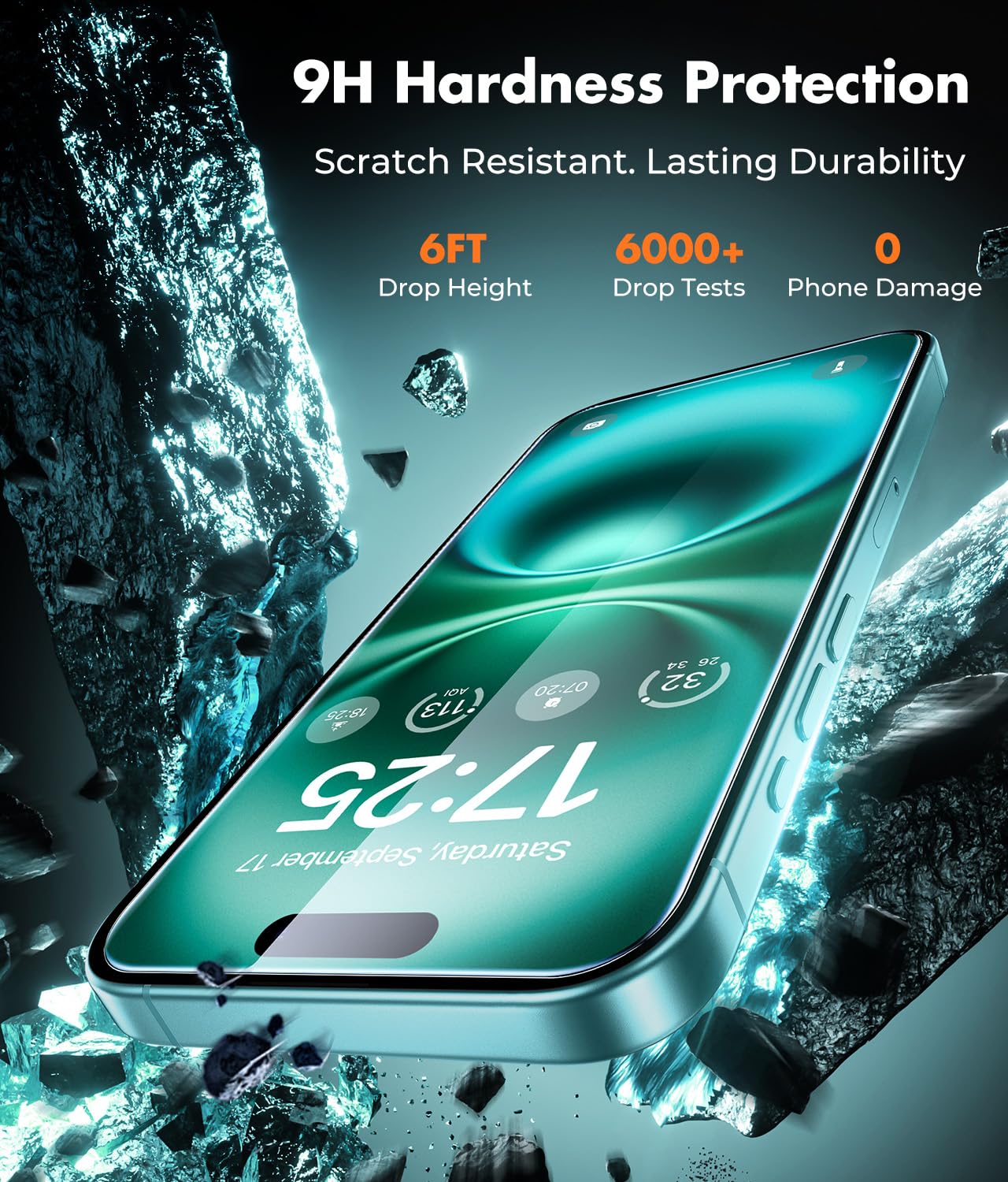 UNBREAKcable 3-pak ochraniaczy ekranu do iPhone'a 16 Plus, podwójne nietłukące się szkło hartowane [łatwa ramka montażowa] [twardość 9H] [99,99% HD Clear] [Przyjazny dla etui] dla iPhone'a 17.0 cm