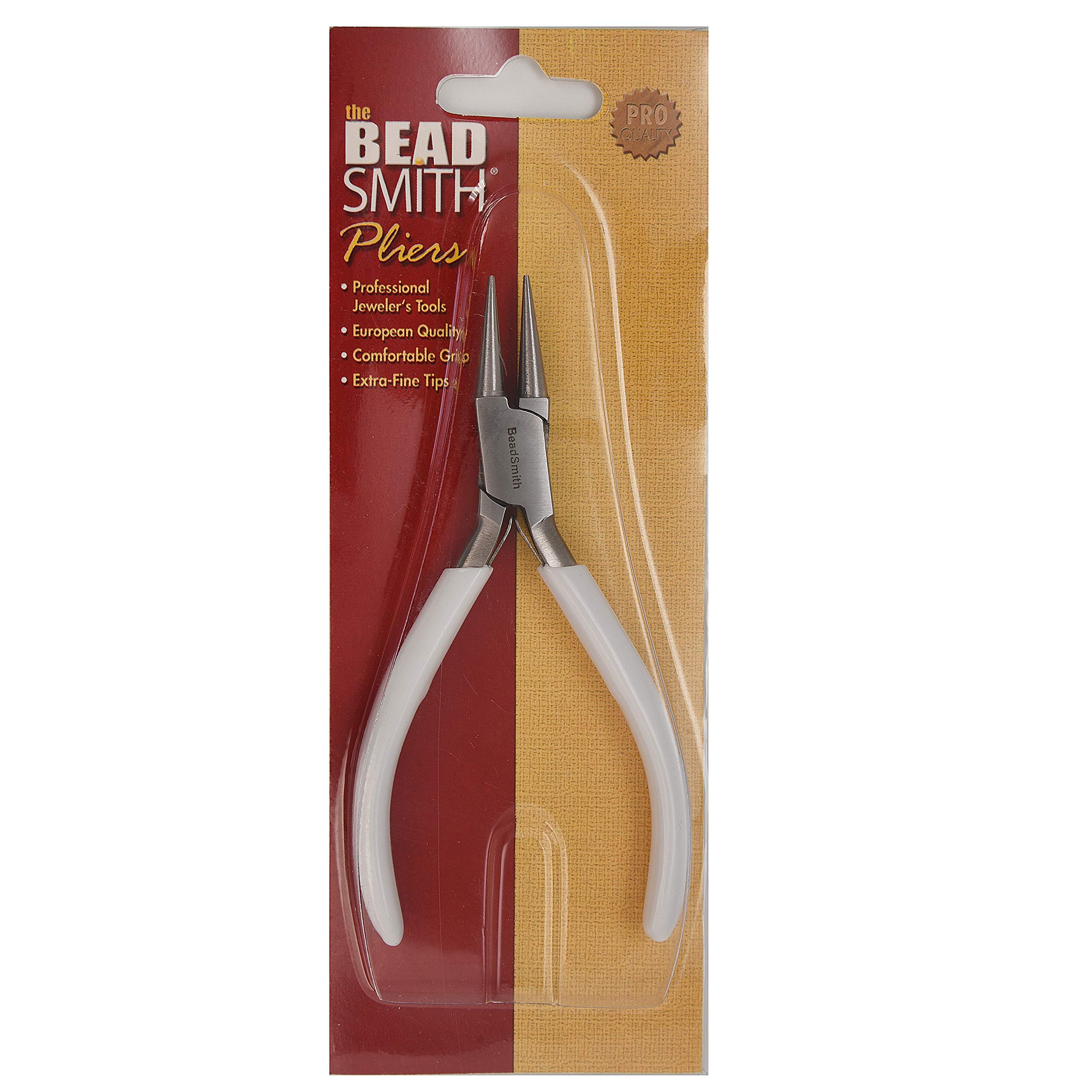 The Beadsmith - Pinza a becco rotondo da 130 mm, con testa in acciaio lucido, impugnatura comoda in PVC bianco e manico a molla a doppia foglia, strumento per la creazione di gioielli, serie 300