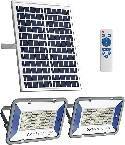 Miniatura 8 de Luces de inundación solares de 200 W para exteriores, IP65, impermeables, del atardecer al amanecer, luces de inundación solares con control remoto,
